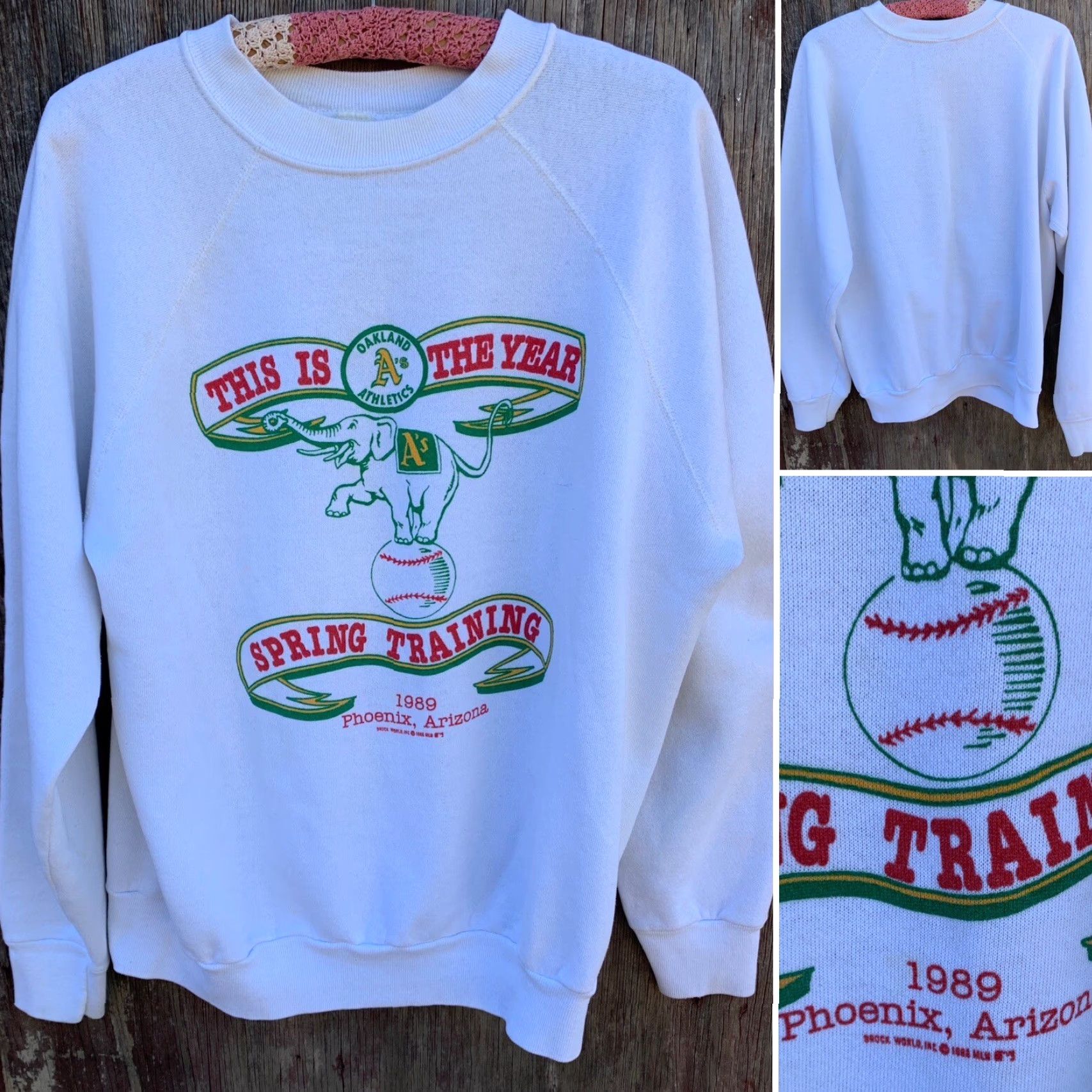 Vintage VINTAGE Oakland Athletics Oakland A’s Spring Training 1989 Raglan Sweatshirt XL White Mens Pullover Raglan 80s Baseball Baseball Sweatshirt Size US XL / EU 56 / 4 - 7 Thumbnail