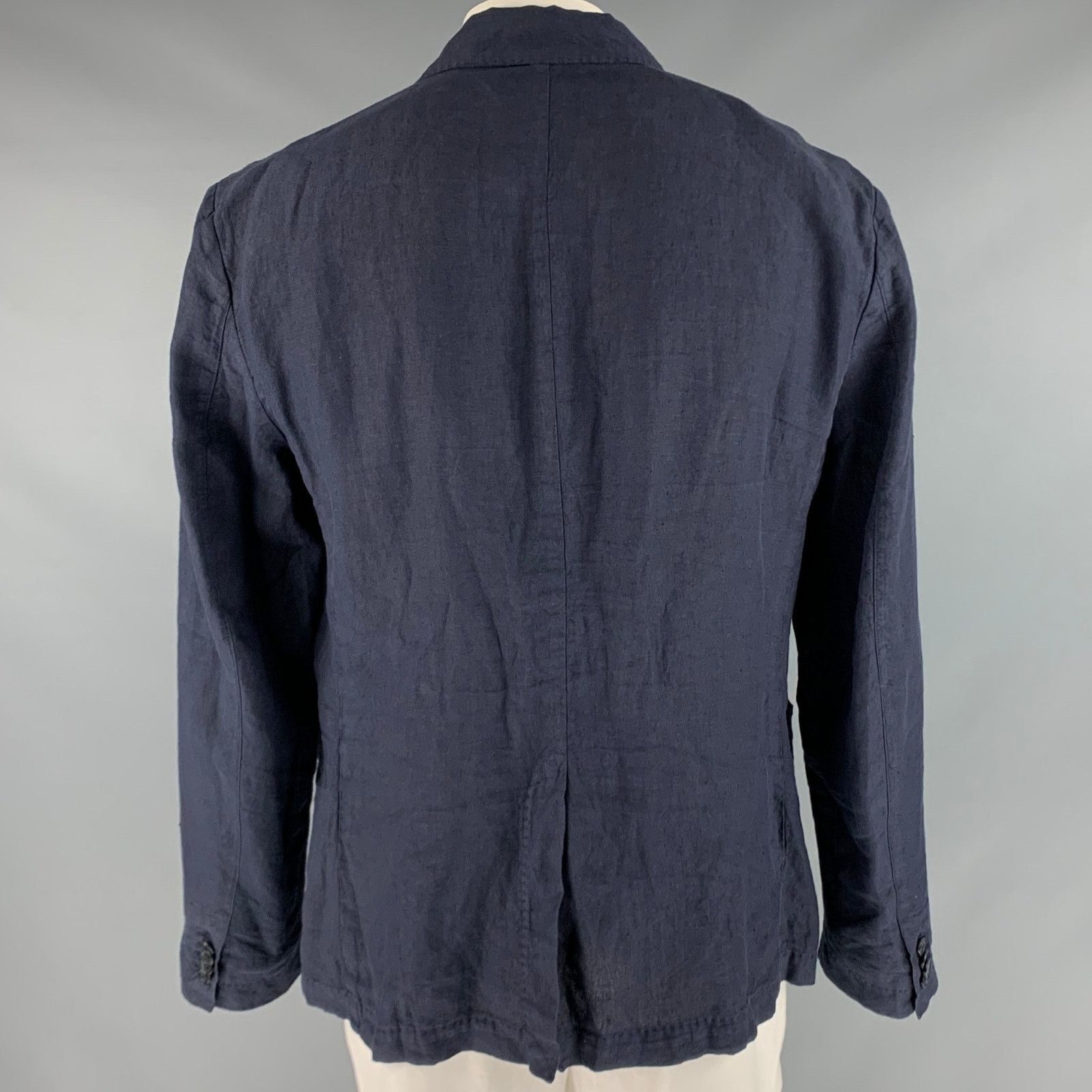120% Lino 120% LINO Size 46 Navy Linen Notch Lapel Sport Coat Size 46R - 3 Thumbnail