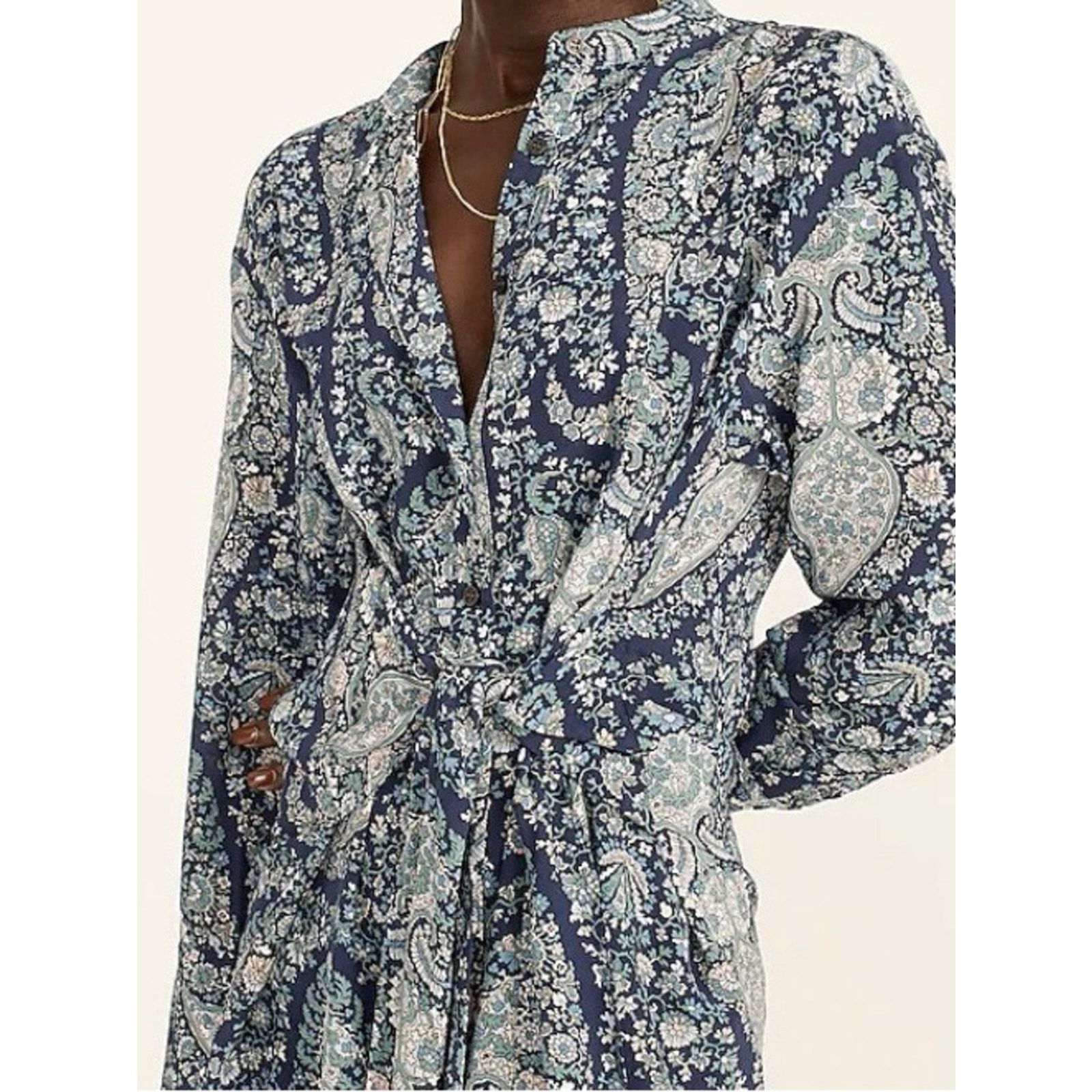 J.Crew JCrew $228 Tie-front Silk Shirt-Dress Blue Paisley 12 NWOT Size XL / US 12-14 / IT 48-50 - 7 Thumbnail