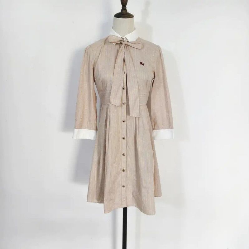 Burberry Burberry Beige Striped Cotton Dress for Spring Size M / US 6-8 / IT 42-44 - 1 Thumbnail