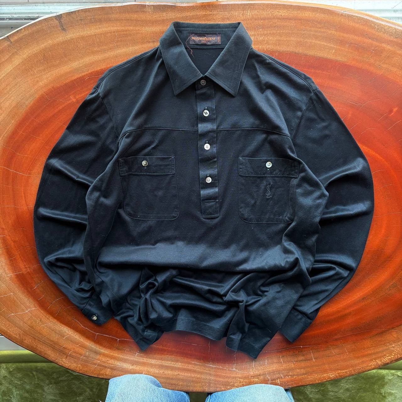 Yves Saint Laurent Vintage Yves Saint Laurent Black Double Pocket Collar Tshirt Size US M / EU 48-50 / 2 - 1 Thumbnail