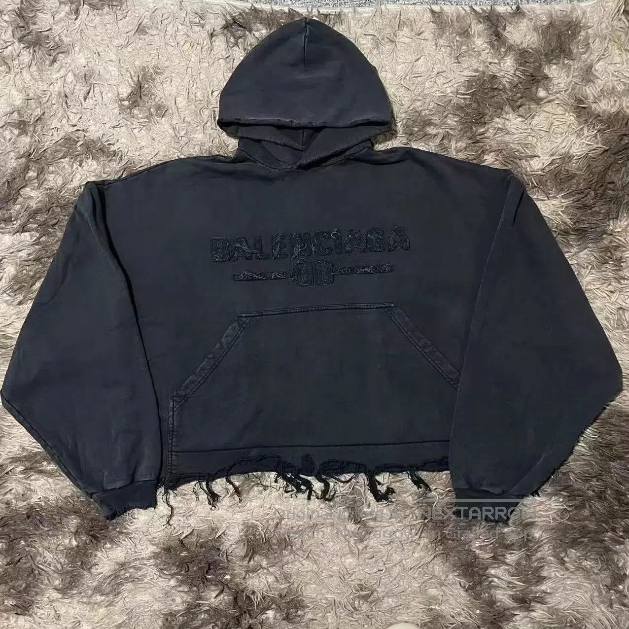 Balenciaga Black Distressed Hoodie with Embroidered Back. Size US XL / EU 56 / 4 - 1 Thumbnail
