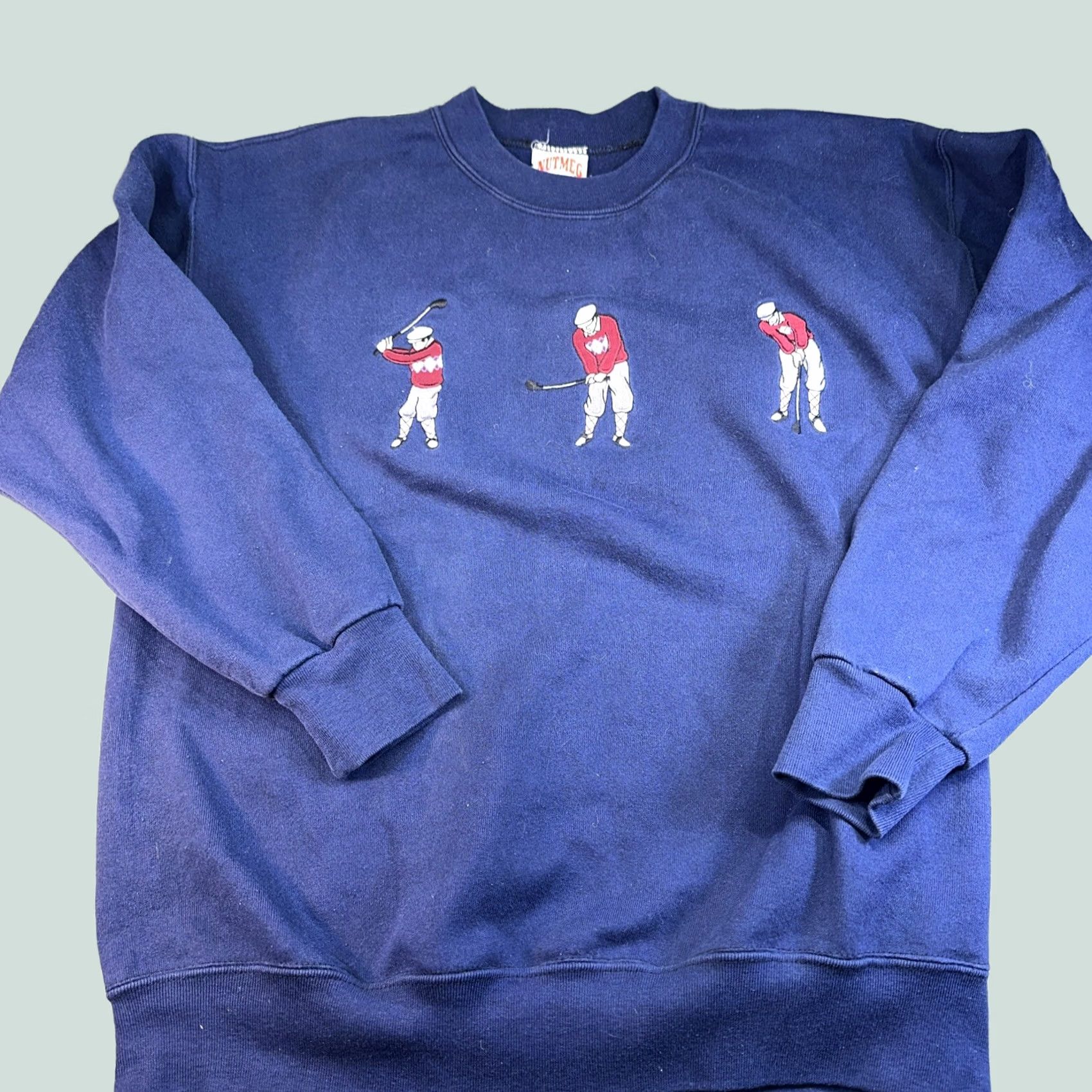 Nutmeg VINTAGE Nutmeg Mills embroidered golfer navy crewneck sweatshirt Men XL Blue Pullover Golf Embroidered 90s Size US L / EU 52-54 / 3 - 1 Thumbnail