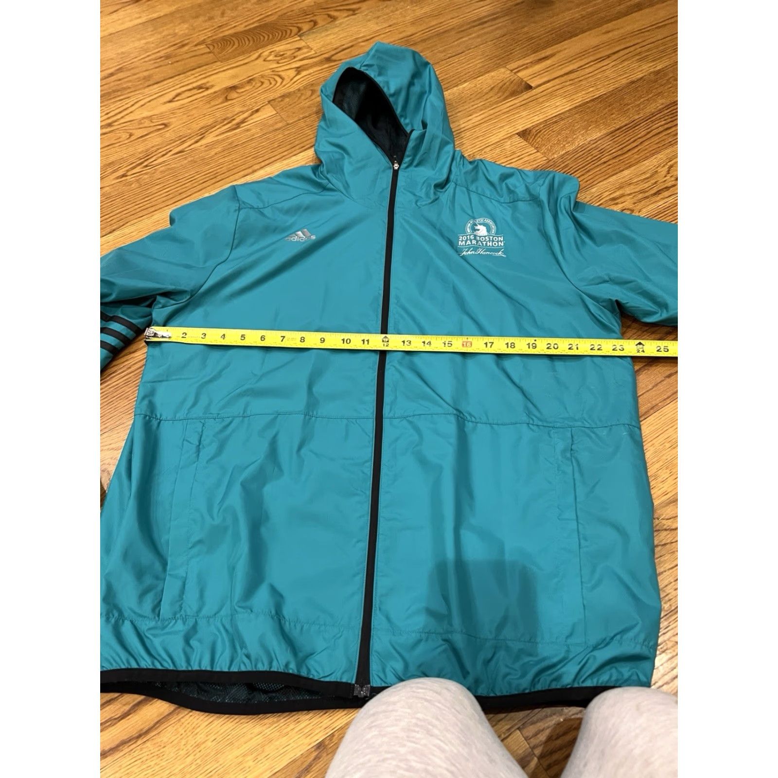 Adidas Adidas Windbreaker Jacket Climaproof Climalite Boston Marathon 2016 Mens Large Turquoise Striped Zip Stand-Up Collar Jacket Size US L / EU 52-54 / 3 - 6 Thumbnail