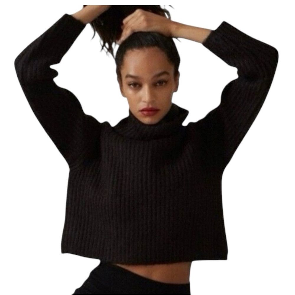 THAKOON Thakoon Cropped Ribbed Cowl Neck Sweater Black Ribbed SOFT Size L / US 10 / IT 46 - 1 Thumbnail