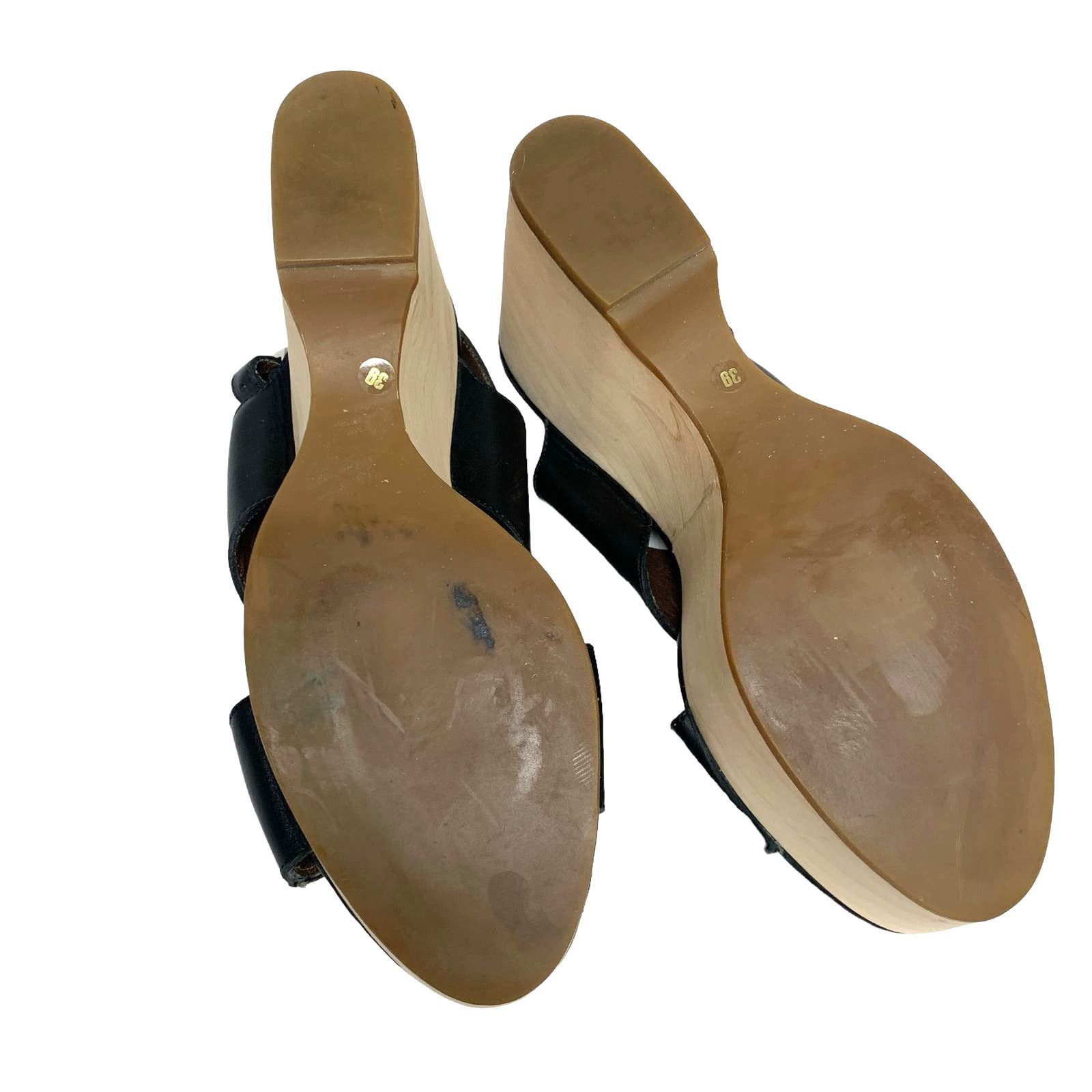 Marni Marni Womens Size 39 Black Leather Wood Platform Sandals Size US 9 / IT 39 - 10 Thumbnail