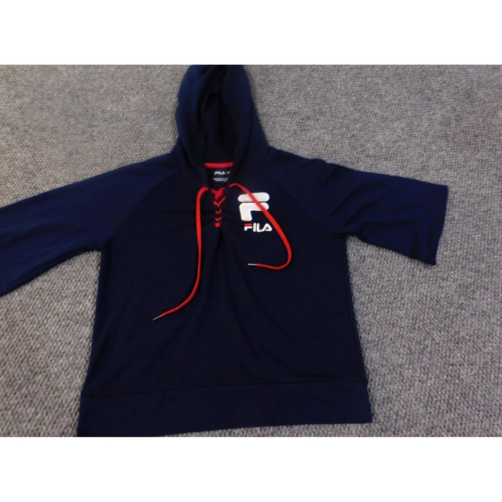 Fila VINTAGE? FILA Hoodie Womens L blue pullover stretch drawstring classic logo Ladies Crew Neck Knit Cotton Polyester Logo Pullover American style Womens Size L / US 10 / IT 46 - 3 Thumbnail