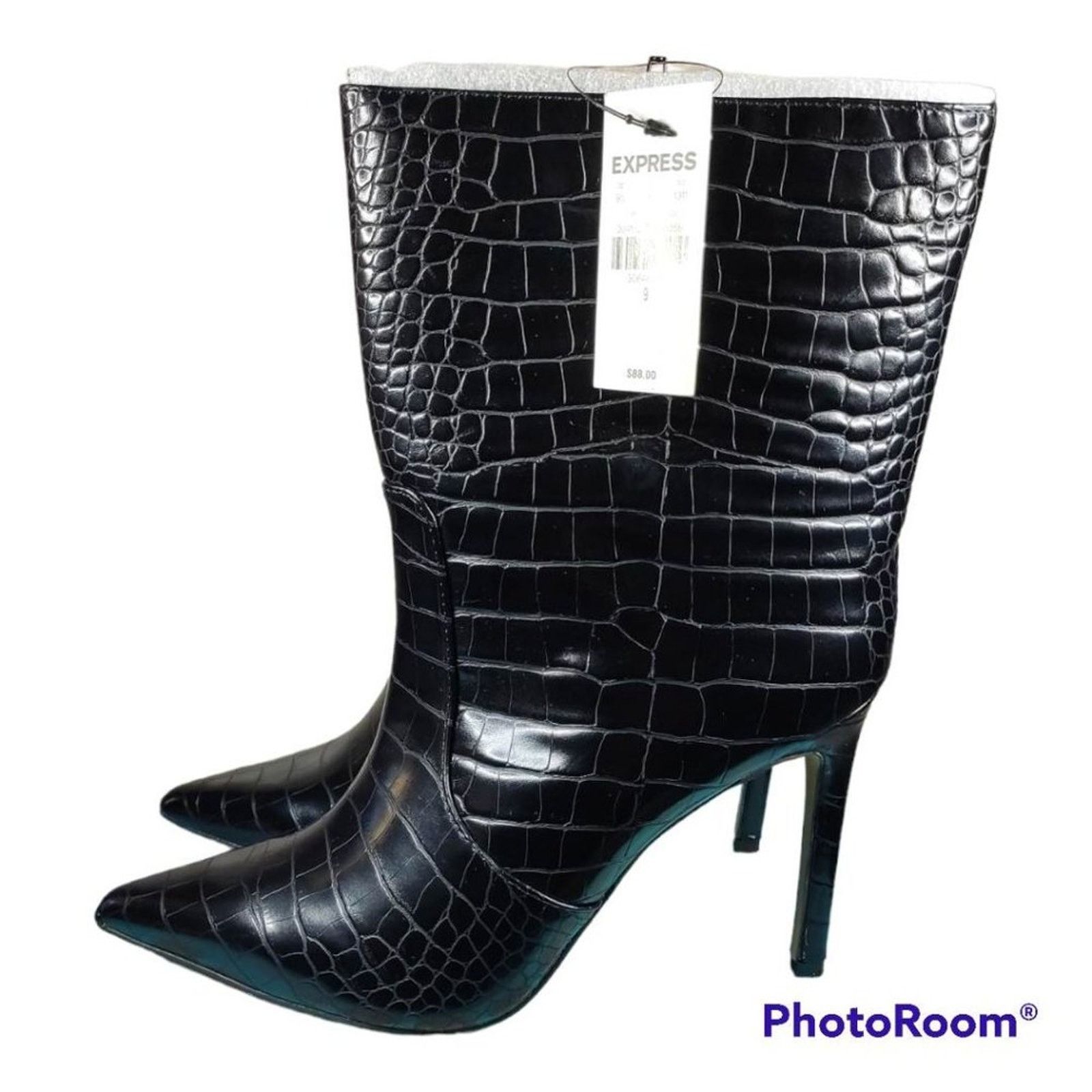 Express Express Faux Leather Croc Thin Heel Boots size 9 Size US 9 / IT 39 - 2 Thumbnail