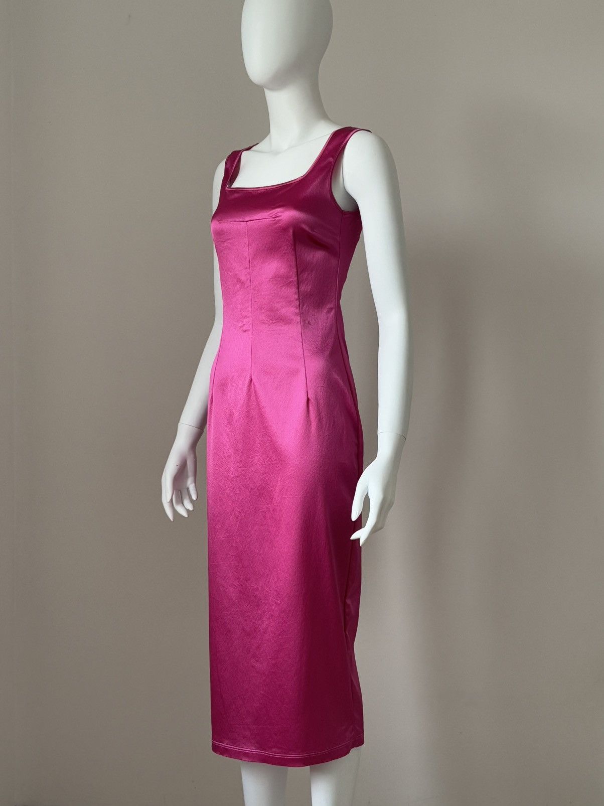 Dolce & Gabbana 90s Dolce & Gabbana Fuchsia Midi Dress Square Neck Bodycon S Size S / US 4 / IT 40 - 1 Thumbnail