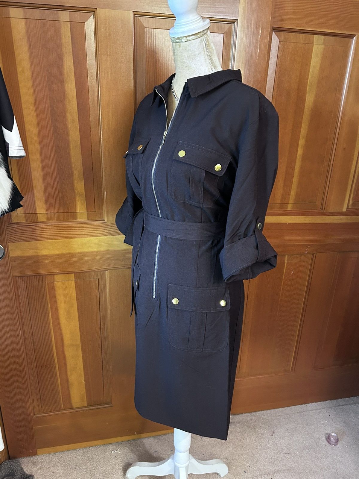 Designer × Other New! Women’s Brown SHARAGANO Belted Mini Dress. Size L / US 10 / IT 46 - 7 Thumbnail