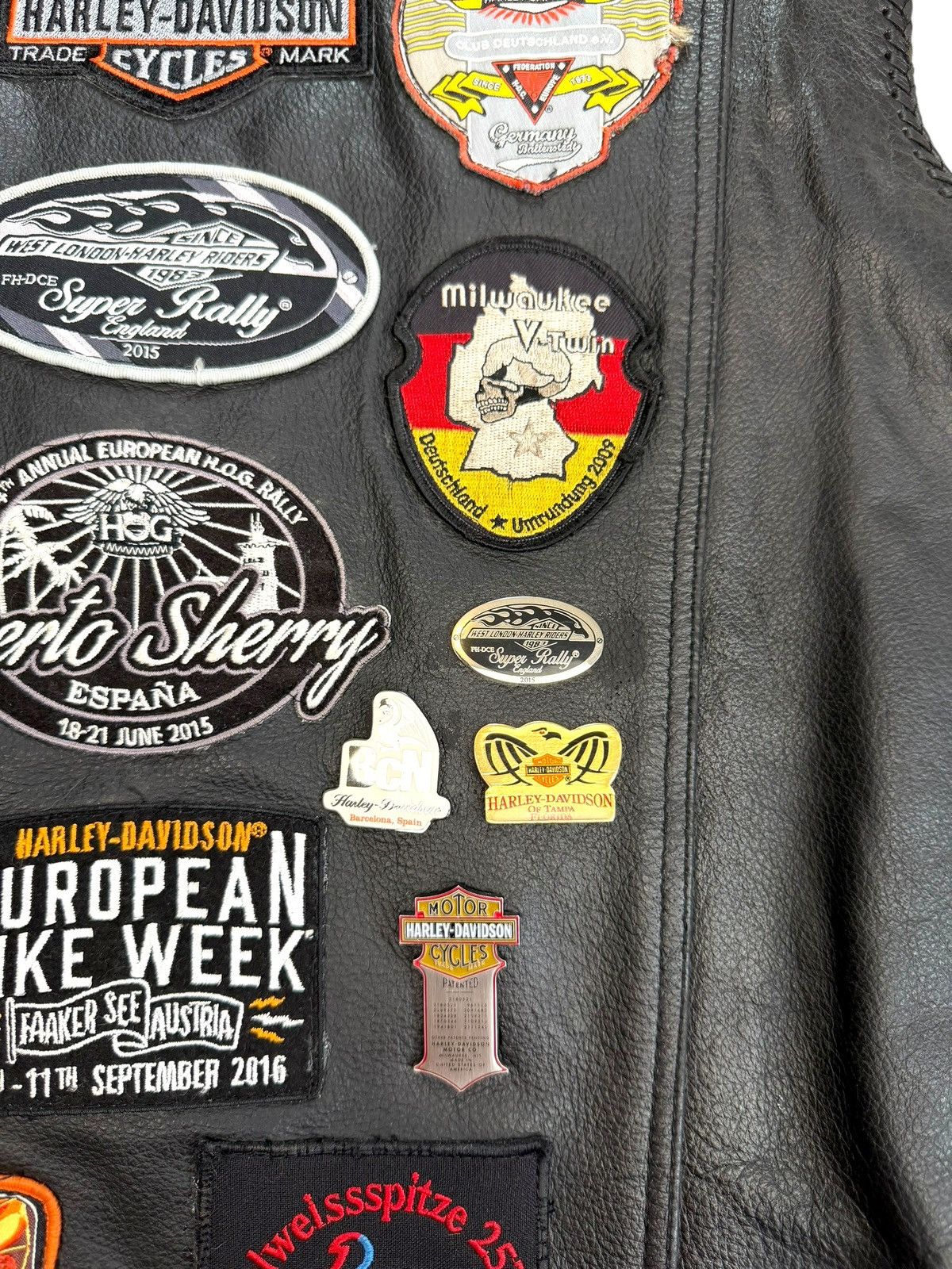 Genuine Leather Vintage Black Patch Biker leather vest Harley Davidson style Size US XXL / EU 58 / 5 - 10 Thumbnail