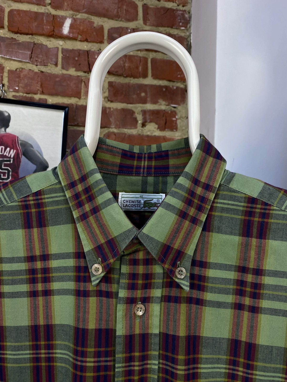 Lacoste × Vintage Vintage Men's Lacoste Chemise Plaid Green Long Sleeve Shirt Size US XL / EU 56 / 4 - 7 Thumbnail
