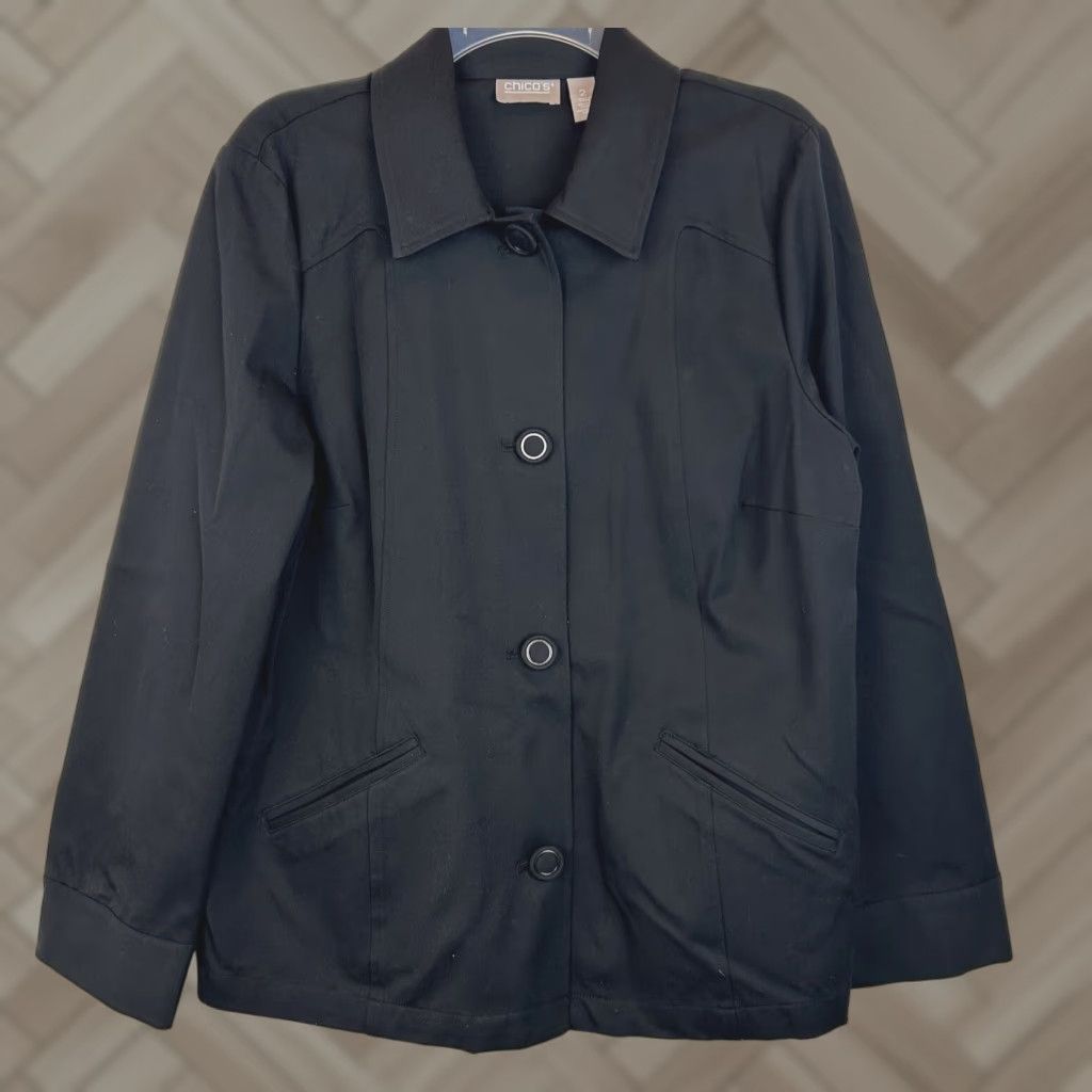 Vintage Chicos Jacket Womens Large Button Sz 2 Blazer Black Casual Capsule New Size L / US 10 / IT 46 - 1 Thumbnail