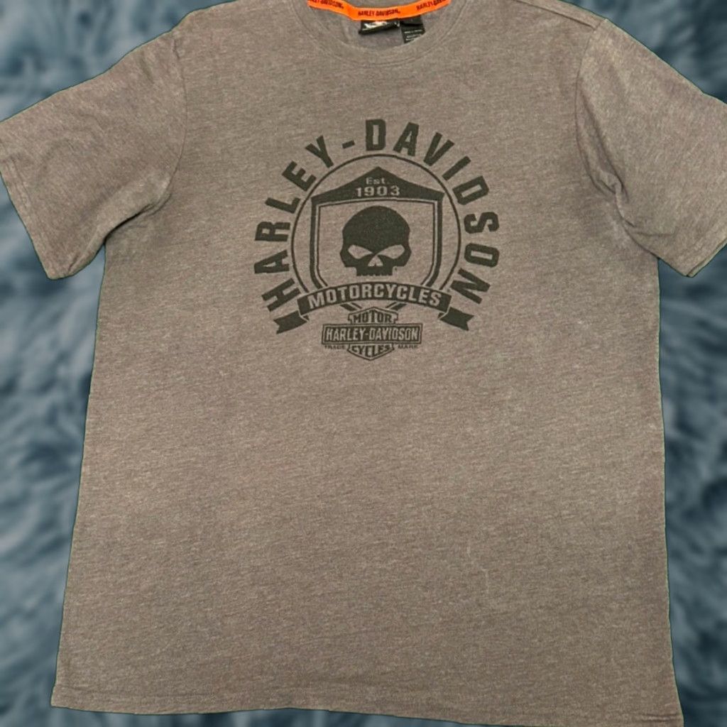 Harley Davidson VINTAGE Harley-Davidson Shirt Logo Biker Skull VTG Mens L Gray 90s Y2K Grunge Hip Hop Motorcycle Punk Short Sleeve Mens Size US L / EU 52-54 / 3 - 1 Thumbnail