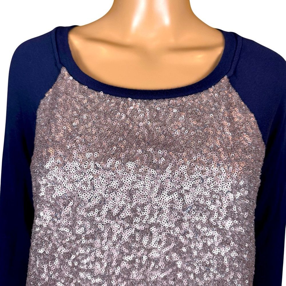 Other Three Dots Long Sleeve Mix Media Sequin Blue Gold Top Size Size M / US 6-8 / IT 42-44 - 2 Thumbnail