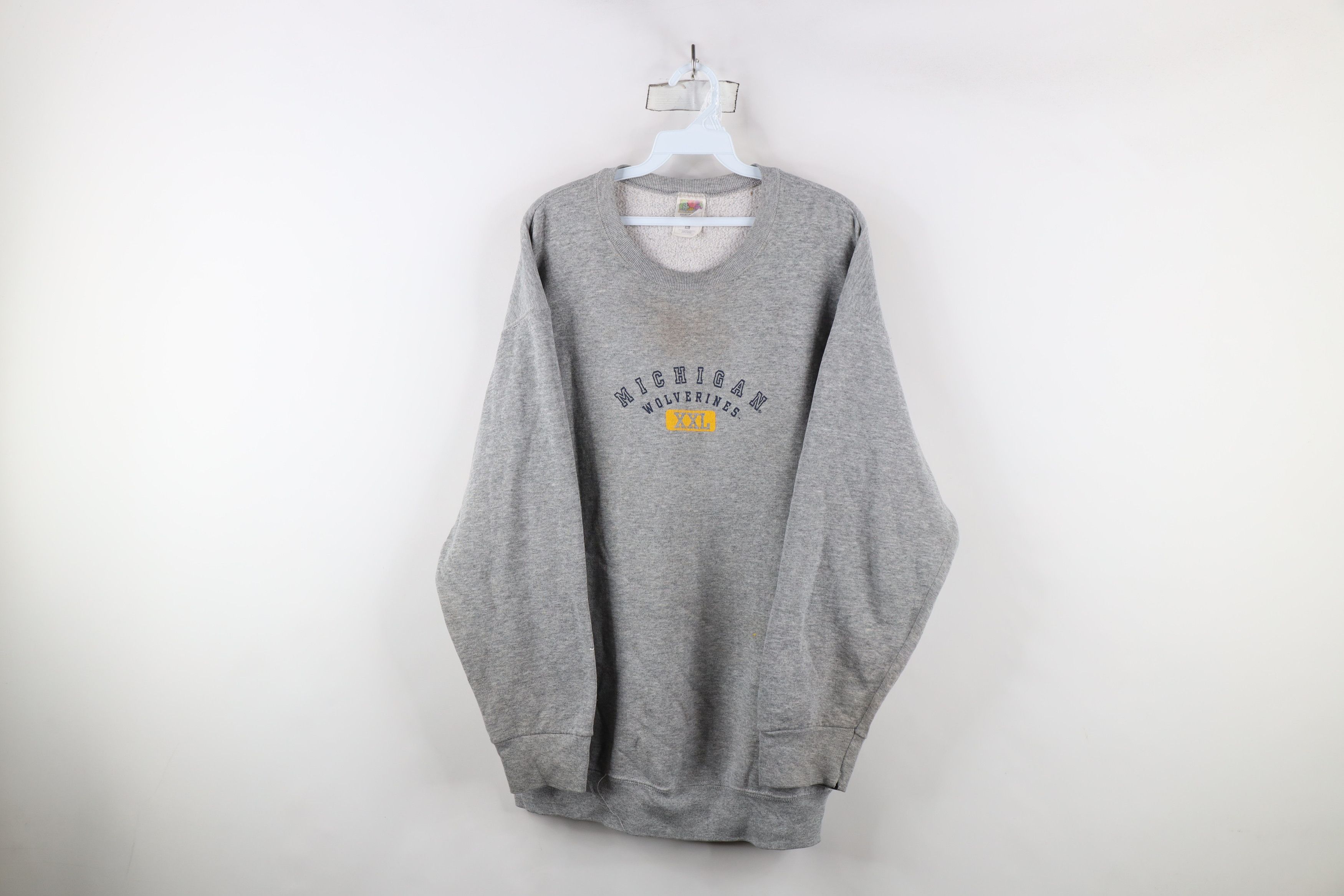 Vintage Vintage 90s Spell Out University of Michigan Sweatshirt Gray Size US XL / EU 56 / 4 - 1 Thumbnail