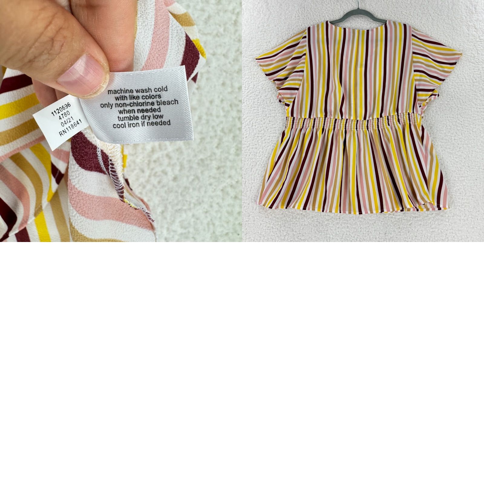 Vintage Lane Bryant Shirt Womens 16P Yellow Striped Flutter Sleeve V-Neck Pullover Blouse Size XXL / US 16-18 / IT 52-54 - 8 Thumbnail