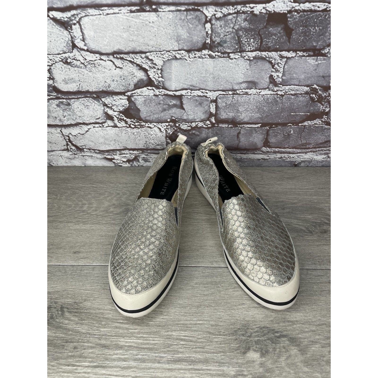 Ron White Ron Niki Silver Leather Snake Print Slip On Wedge Shoes Wome Size US 7.5 / IT 37.5 - 3 Thumbnail
