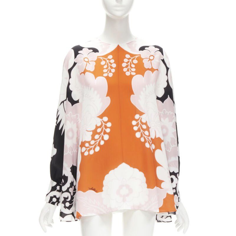 Valentino VALENTINO 100% silk orange pink black floral print blouse shirt IT36 XS Size XS / US 0-2 / IT 36-38 - 1 Thumbnail
