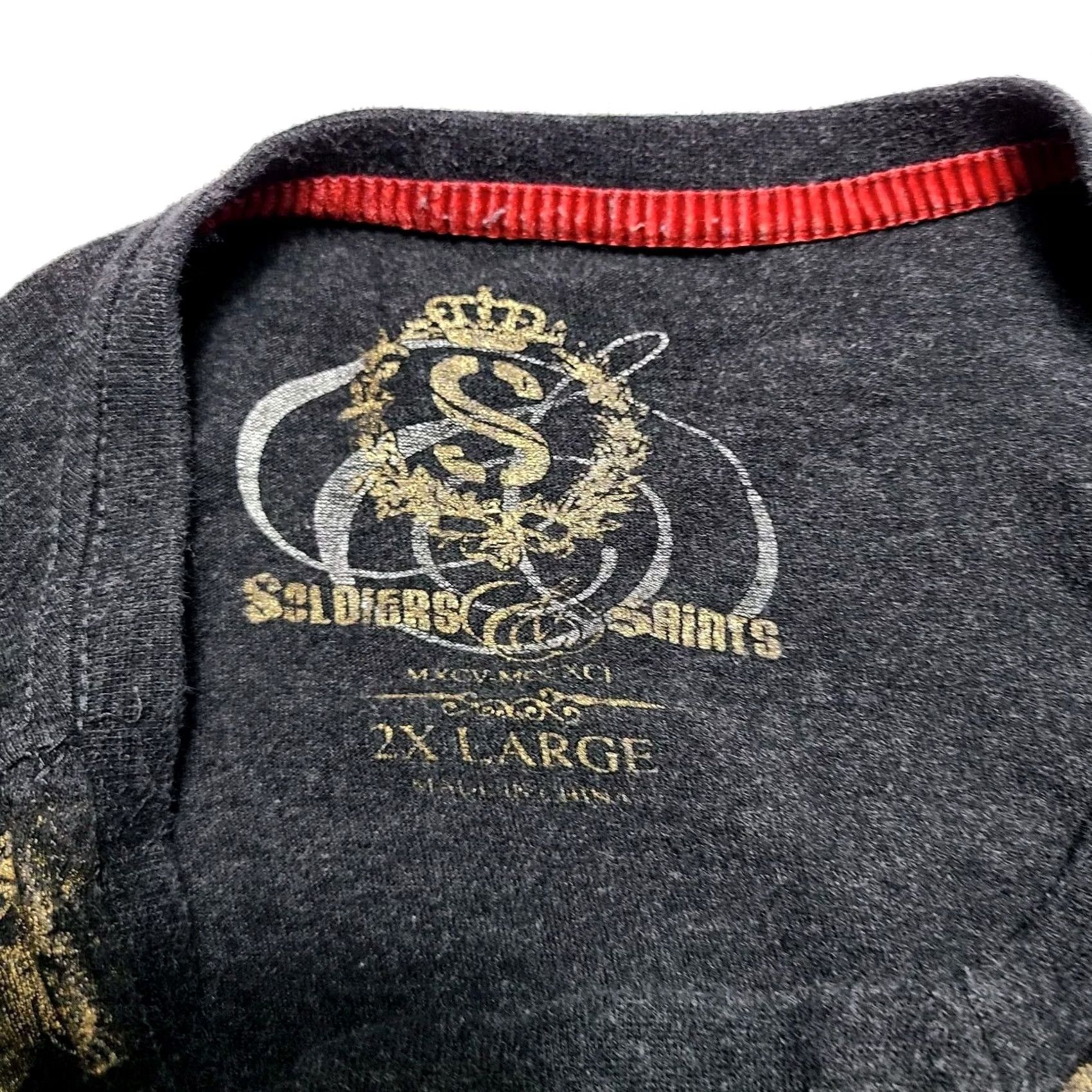 Vintage VINTAGE Soldiers & Saints T-Shirt Mens 2XL Crew Neck Short Sleeve Black Studded Graphic Big 2XL Size US XXL / EU 58 / 5 - 6 Thumbnail