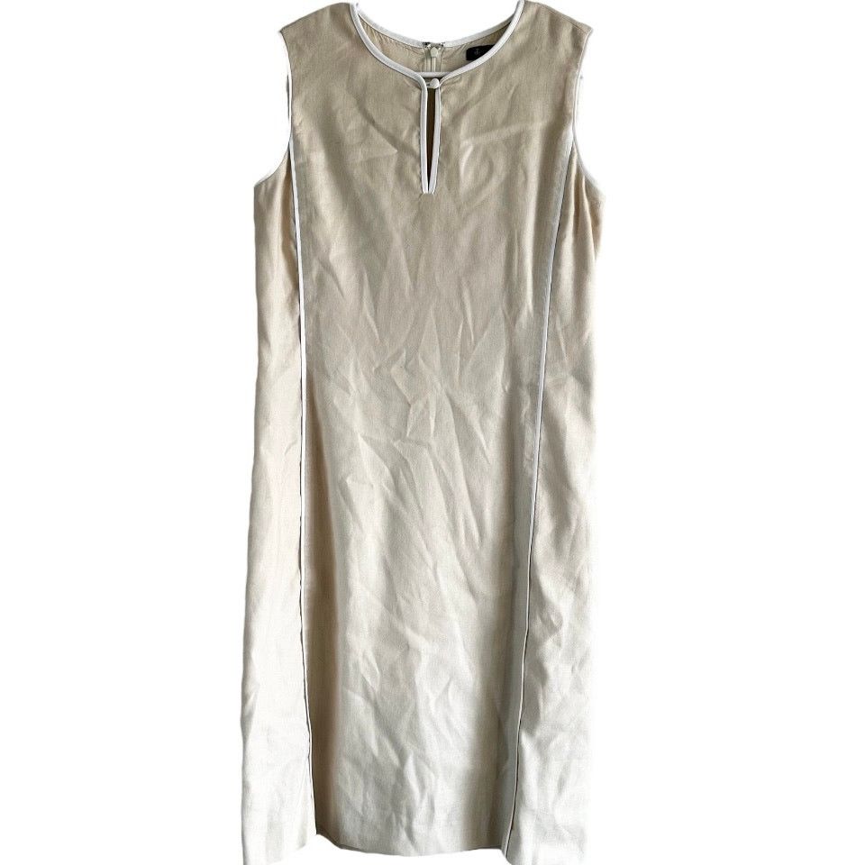 Brooks Brothers Linen Sheath Dress Keyhole Lined Cream
