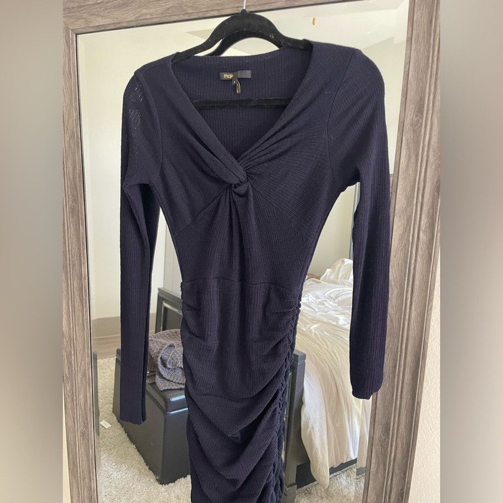 Maje Maje navy blue ganela wool blend dress style: H14Ganela Size XS / US 0-2 / IT 36-38 - 3 Thumbnail
