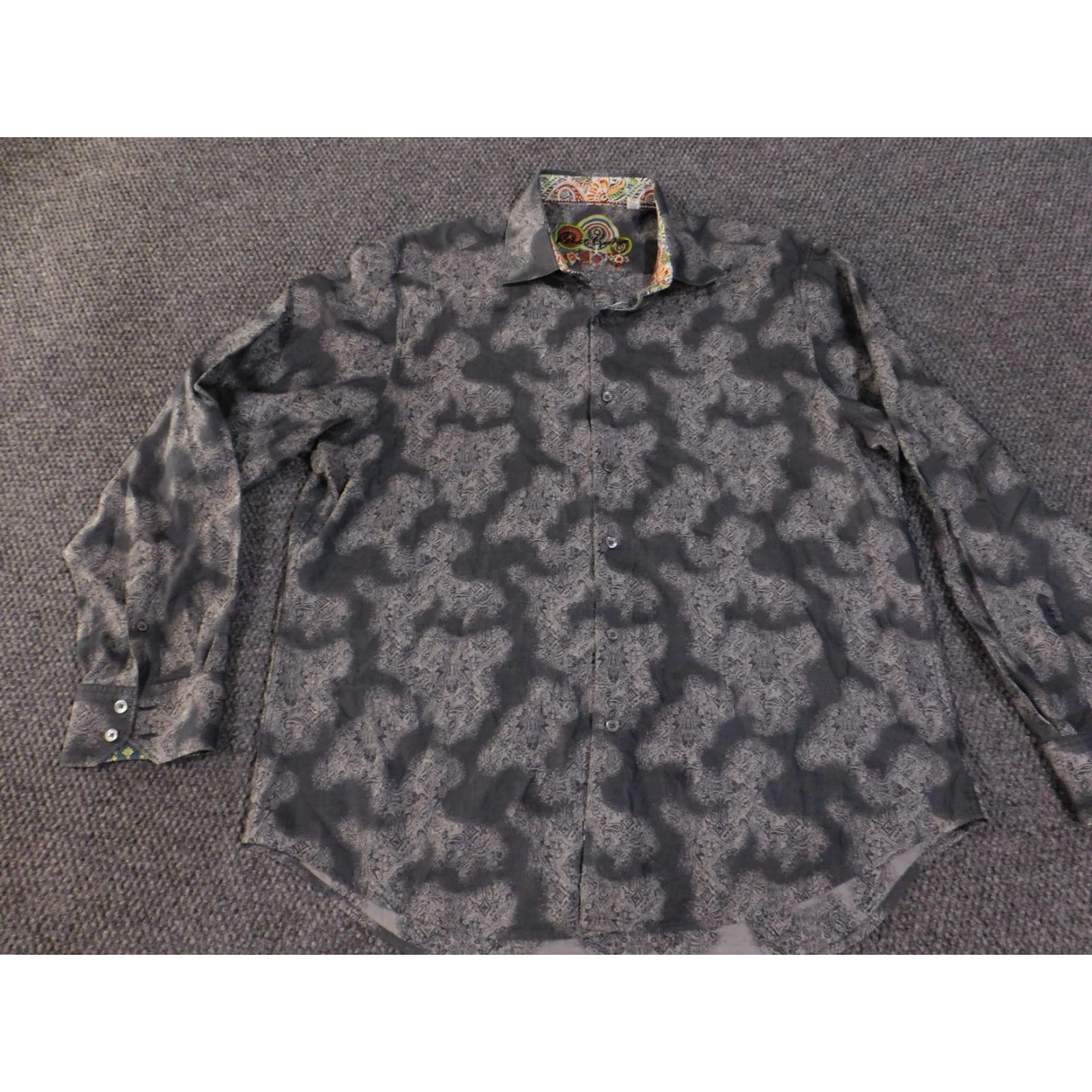 Robert Graham Robert Graham Shirt Mens 2XL Gray Paisley Floral Button Up Long Sleeve Dress Shirt Size 48R - 5 Thumbnail