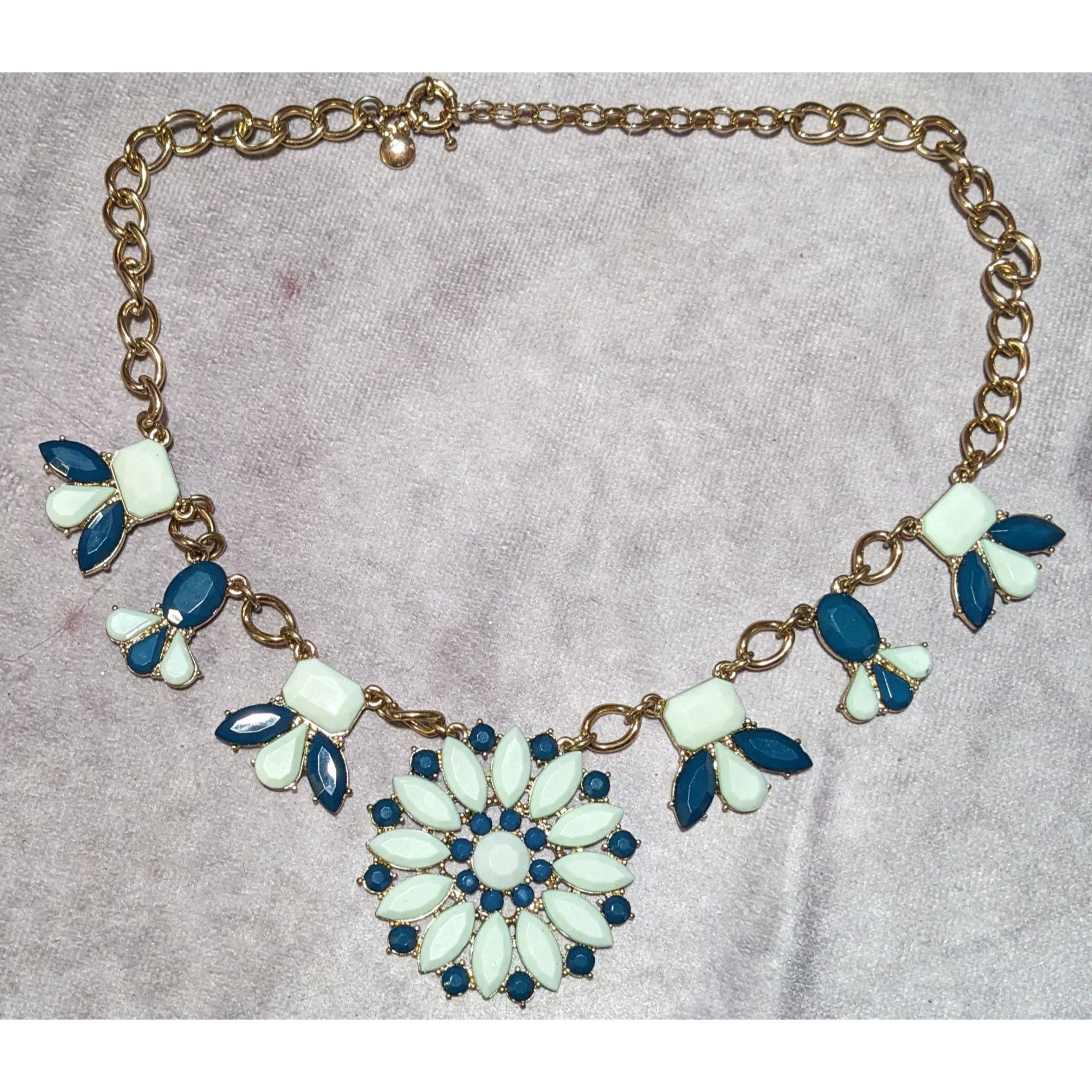 J.Crew Preppy JCrew Blue Flower Statement Necklace Size ONE SIZE - 8 Thumbnail