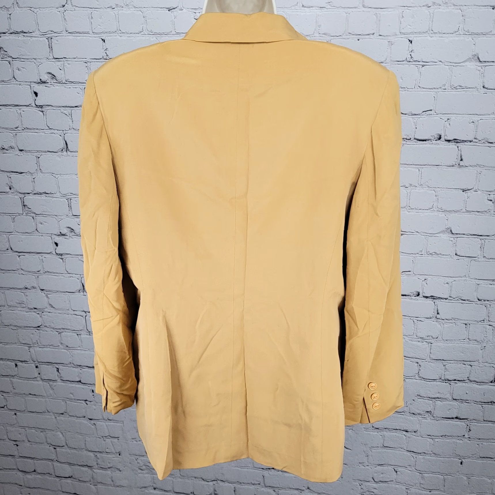 Kasper VINTAGE Kasper & Company Yellow 100% Silk Buttoned Lined Notch Suit Jacket 12 Size XL / US 12-14 / IT 48-50 - 2 Thumbnail