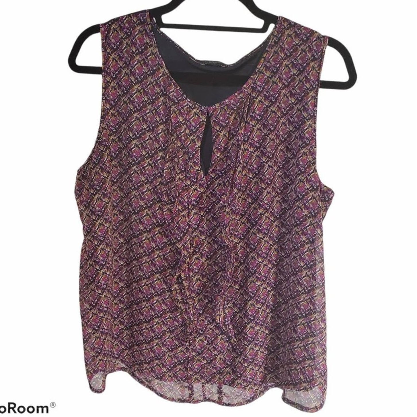 Ann Taylor Ann Taylor Loft | Modern Print Tank Top with Ruffles Size L / US 10 / IT 46 - 1 Thumbnail