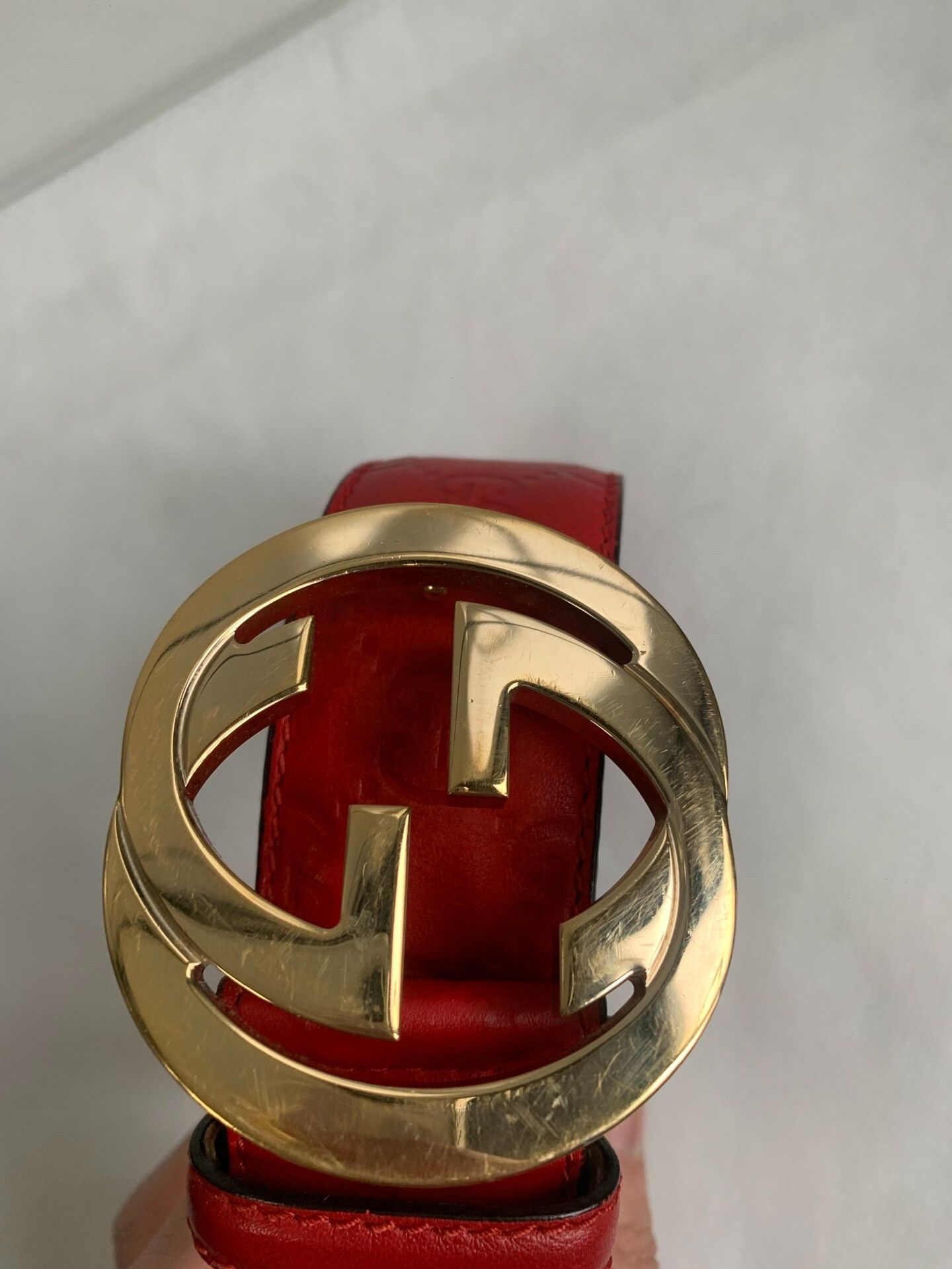 Gucci Red Double G Gold Buckle Belt