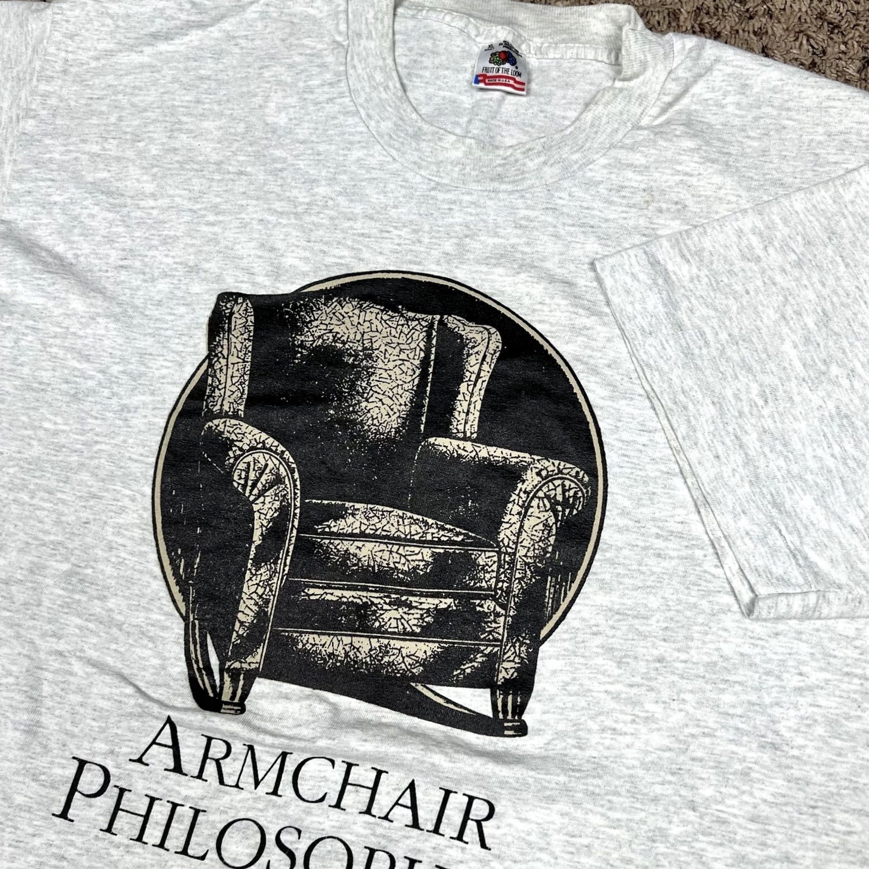 Fruit Of The Loom VINTAGE 90s Graphic Tee T-Shirt Armchair Philosopher XL Made USA Nike Size US XL / EU 56 / 4 - 4 Thumbnail