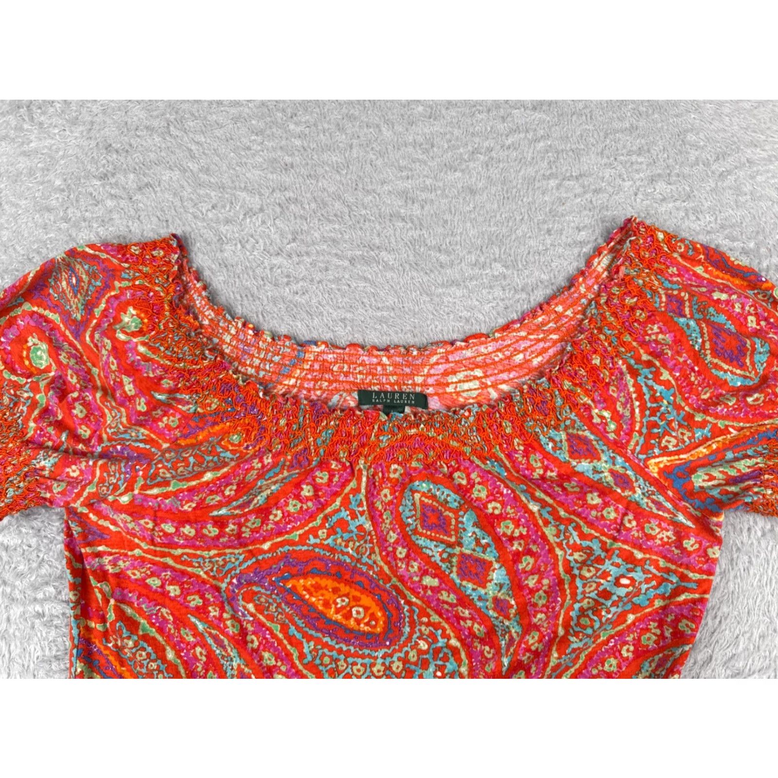 Ralph Lauren VINTAGE Lauren Ralph Lauren Shirt Women Large Red Paisley Boat Neck Cotton Casual 90s Size L / US 10 / IT 46 - 4 Thumbnail