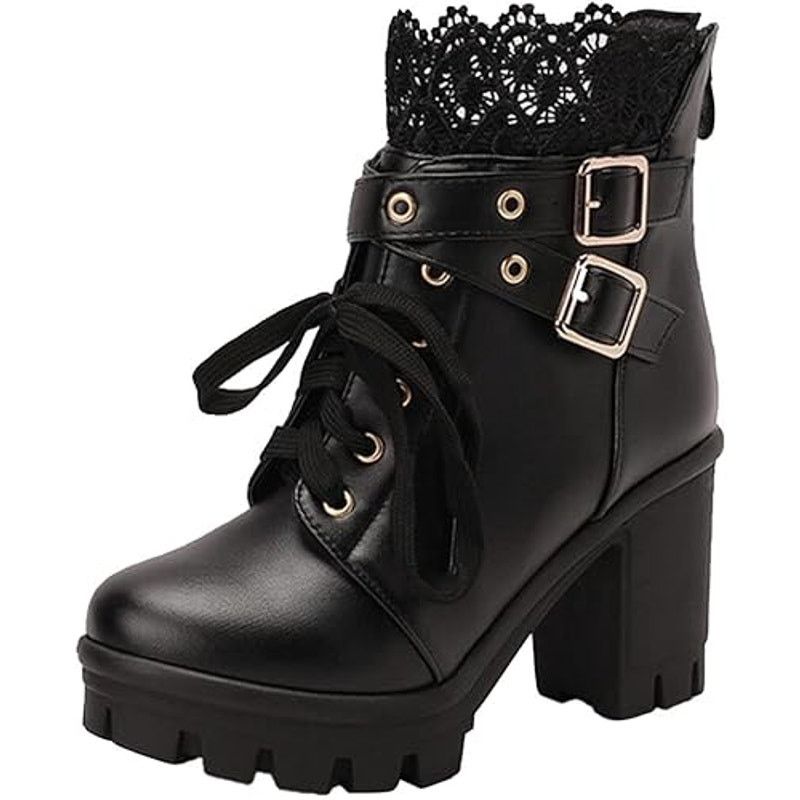 Other Women's Lace up Belt Buckle Boot Chunky Block High Size US 8 / IT 38 - 13 Thumbnail