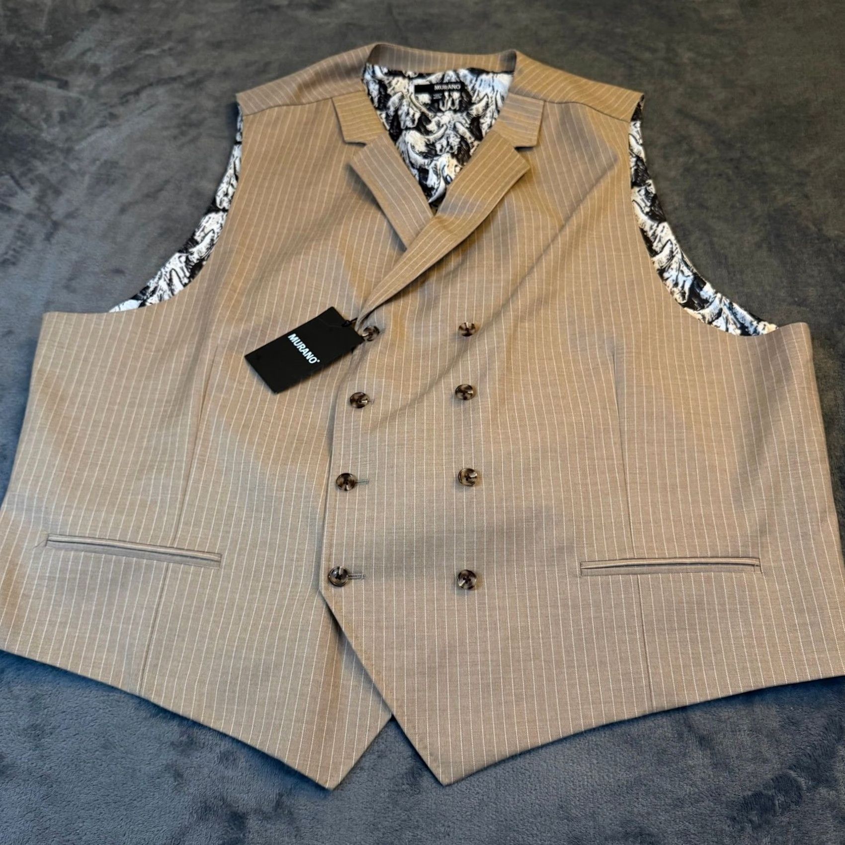 Murano VINTAGE Murano Pinstripe Dress Vest Mens 3XB Beige Double Breasted Big Man NWT Size US XXL / EU 58 / 5 - 3 Thumbnail