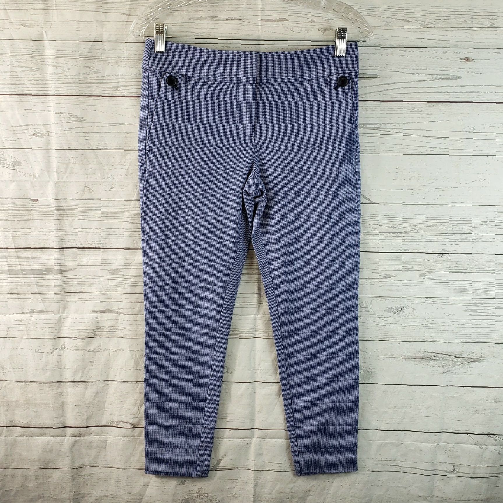 Ann Taylor Ann Taylor LOFT Womens Marisa Cropped Pants Sz 0 Blue Houndstooth Cotton Blend Size 25" / US 0 / IT 36 - 2 Thumbnail