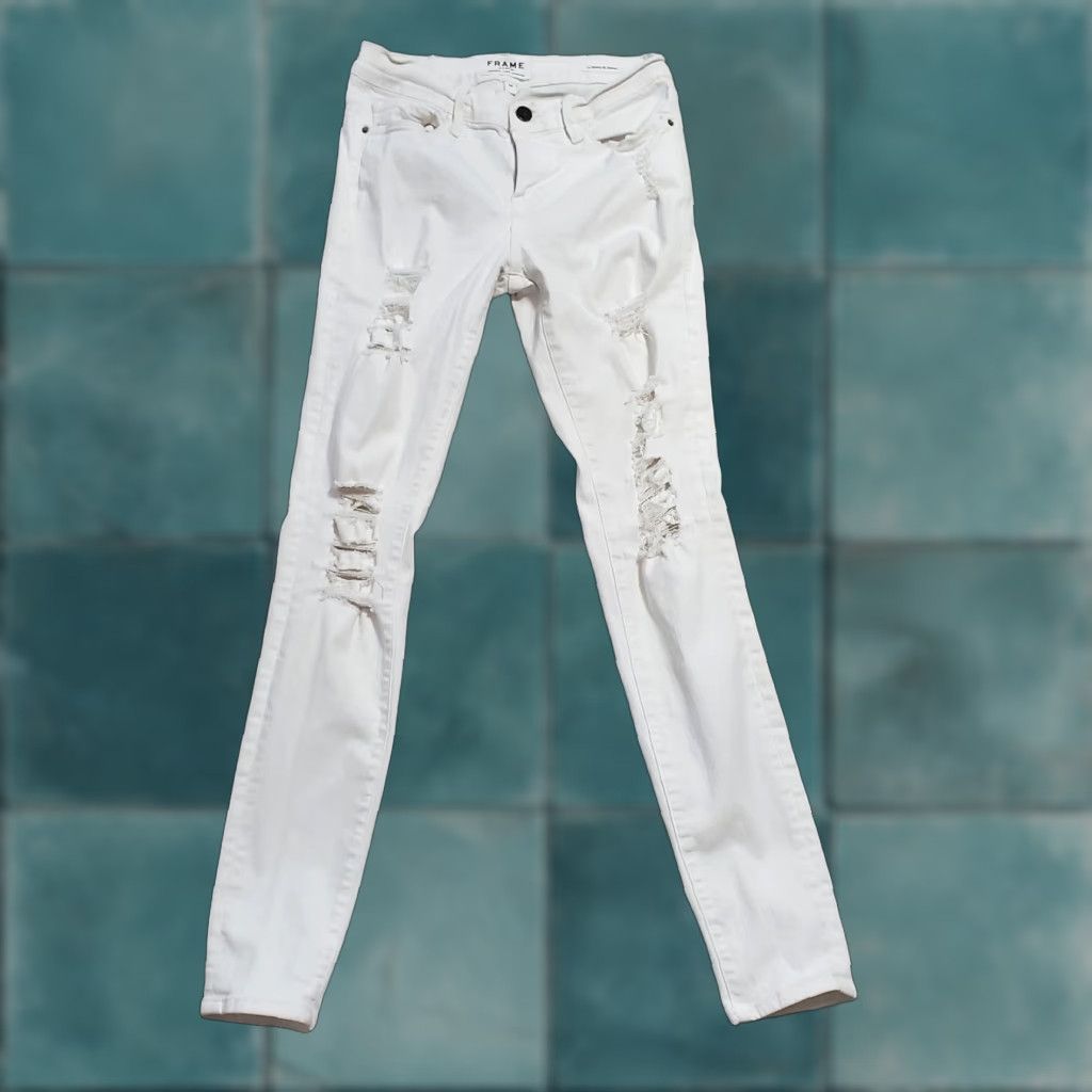 Frame VINTAGE Frame Denim Jeans Women 26 White Le Skinny de Jeanne Stretch Distressed 90s Grunge USA Womens Size 26" / US 2 / IT 38 - 1 Thumbnail