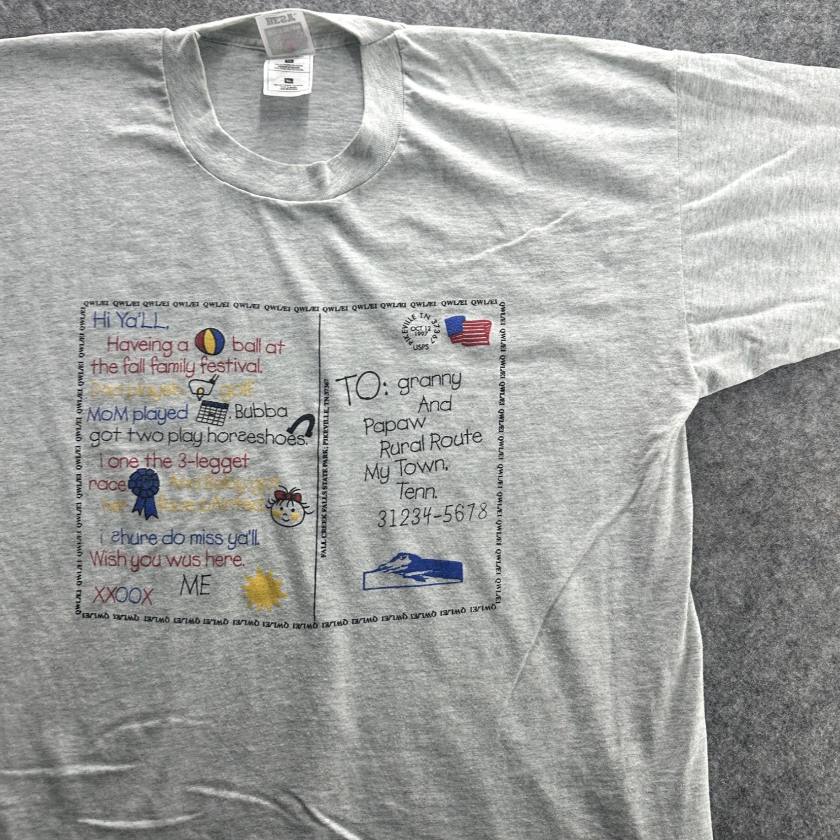 Fruit Of The Loom VINTAGE Fruit of the Loom Shirt Mens XL Gray Postcard Graphic Family Festival 90s Tee Shirt Size US XL / EU 56 / 4 - 5 Thumbnail