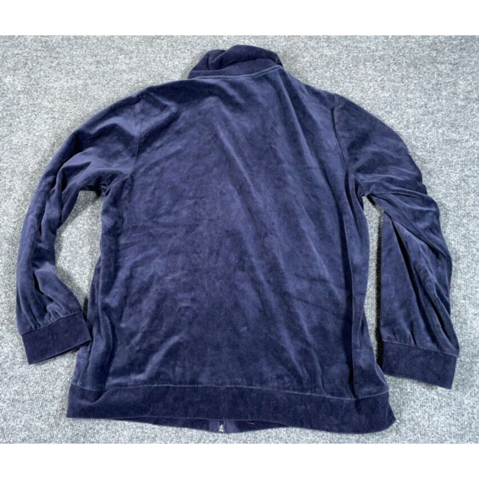 Basic Editions Retro Velour Zip Track Jacket Women's Large Dark Blue Lightweight Skater Mod Size L / US 10 / IT 46 - 2 Thumbnail
