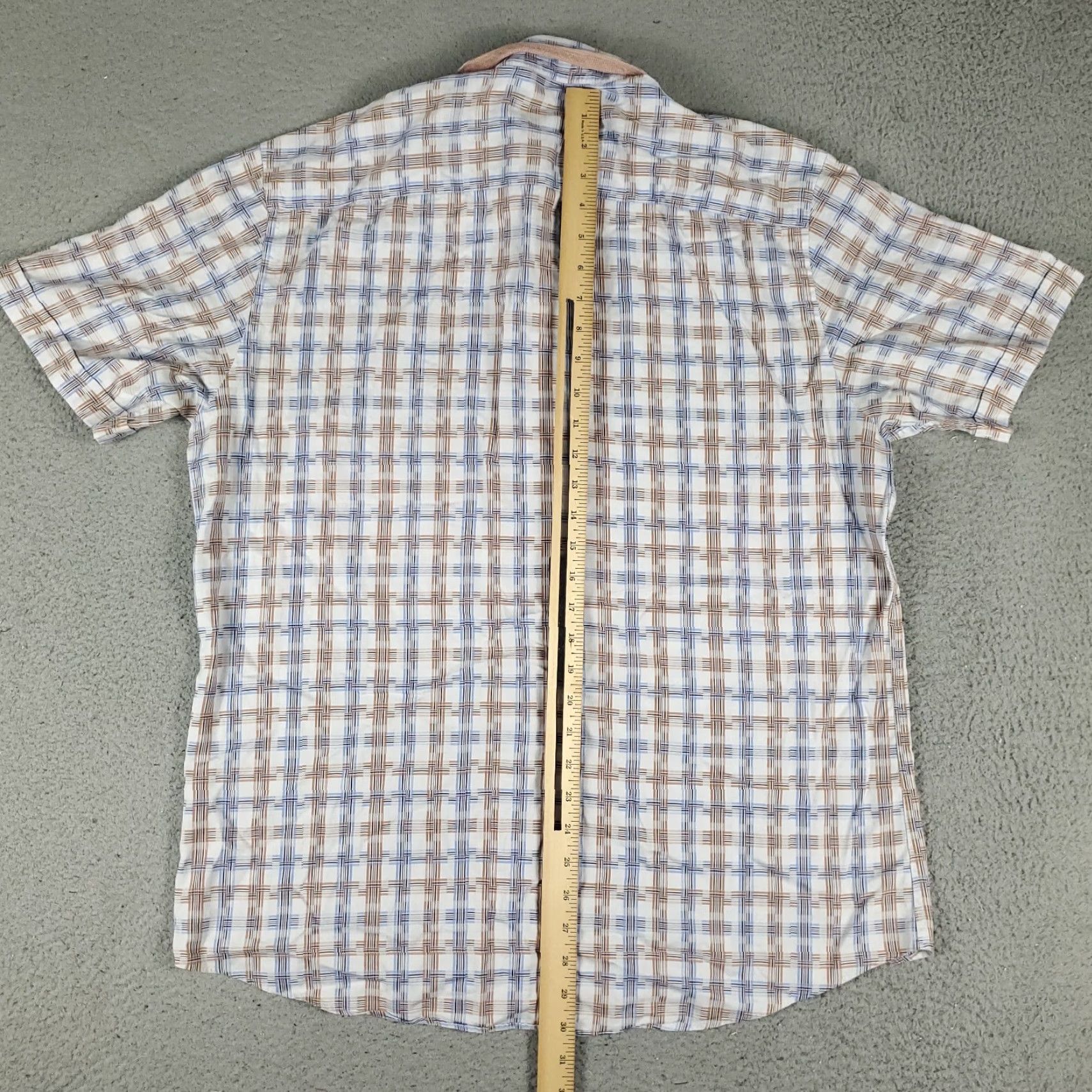 BUGATCHI Bugatchi Shirt Mens Large Blue Plaid Shaped Fit Button Up Short Sleeve Size US L / EU 52-54 / 3 - 5 Thumbnail