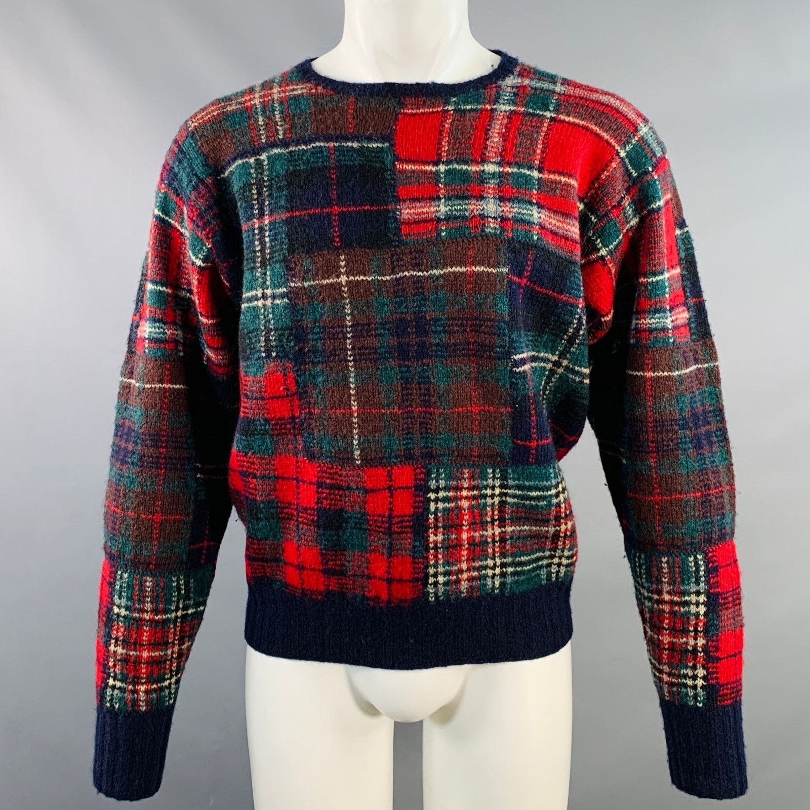 Size M Multi Color Patchwork Wool Crew Neck Sweater