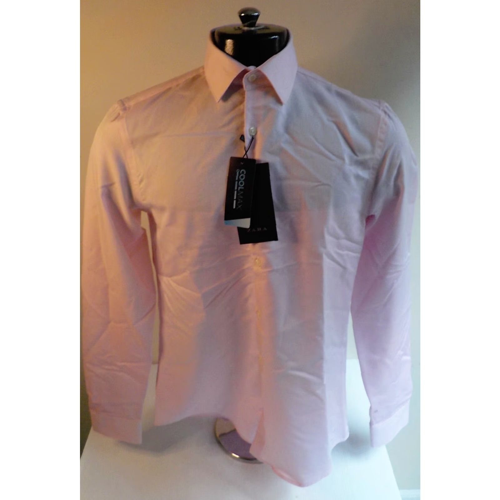 Zara VINTAGE Zara CoolMax LS Button Front Dress Shirt Pink Cotton Blend SZ SM Slim Fit NWT Size 36R - 2 Thumbnail