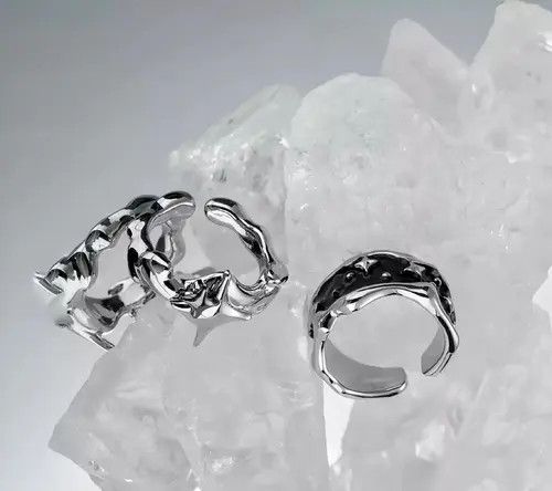 Jewelry Silver Gothic Star and Black Enamel Adjustable Rings Size ONE SIZE - 4 Thumbnail