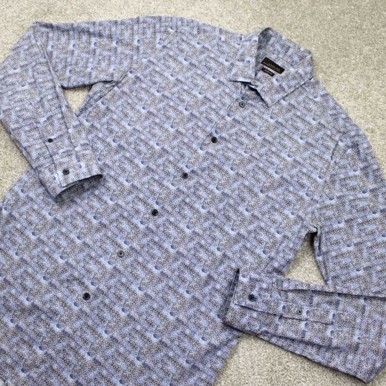 Zara Zara Man Shirt Blue Geometric Slim Fit Long Sleeve Button Up Men Large Size US L / EU 52-54 / 3 - 4 Thumbnail