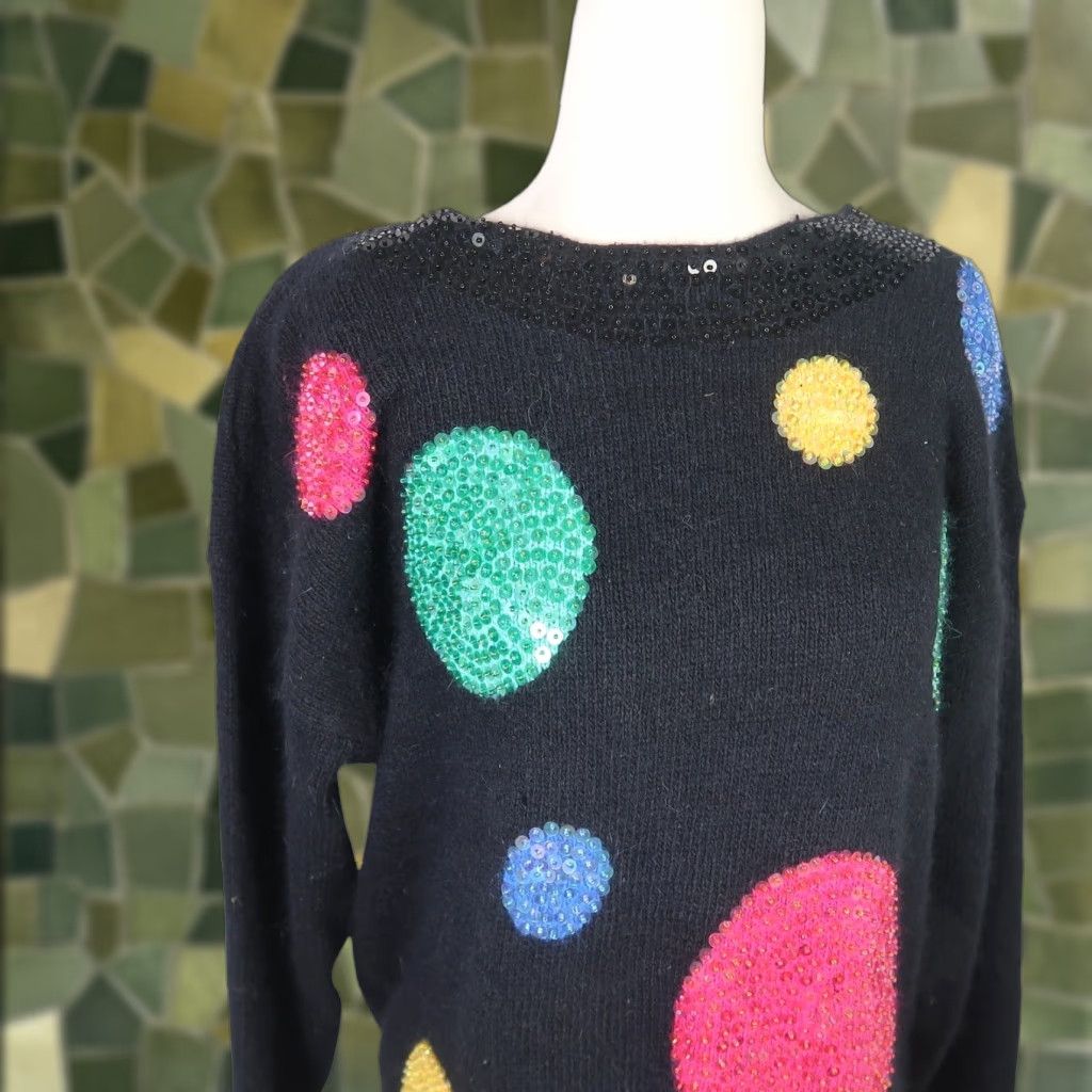 Vintage VINTAGE IB Diffusion Sweater Circle Geometric Sequin Beaded Angora Knit L Women Pullover 90s 80s Size L / US 10 / IT 46 - 1 Thumbnail