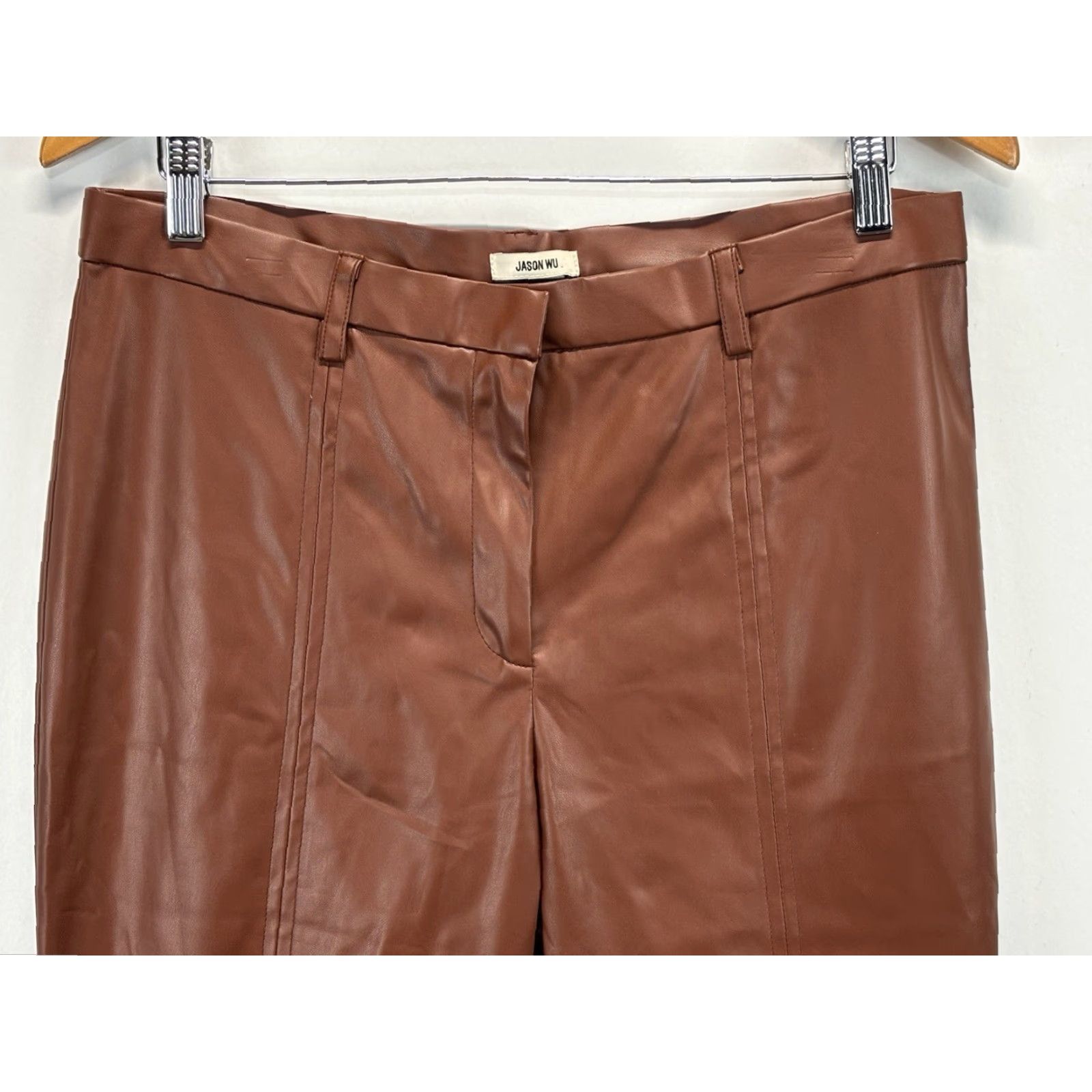 Jason Wu Jason Wu Faux Leather Pants Women’s XL Brown Split Hem Skinny Leg Rocker Vegan Size 40" / US 18 - 2 Thumbnail
