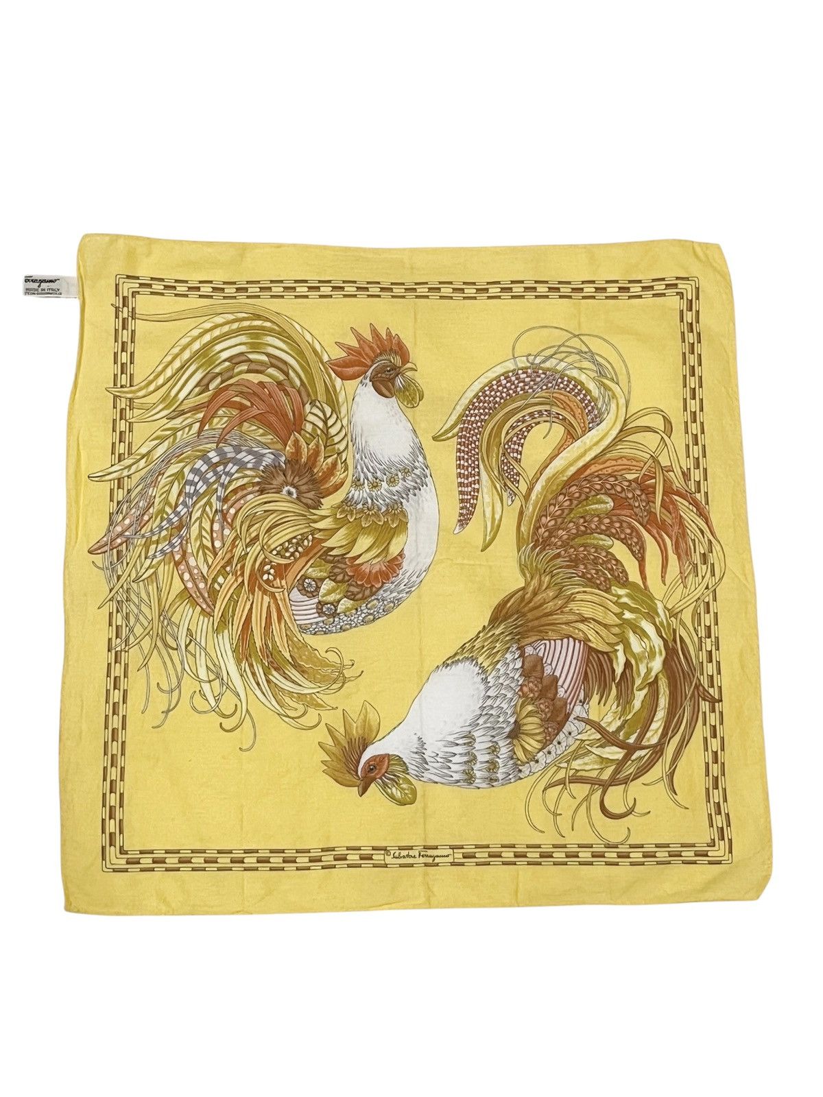 Salvatore Ferragamo Very Rare🔥Vintage Ferragamo Rooster Art Cotton Handkerchief Size ONE SIZE - 2 Thumbnail