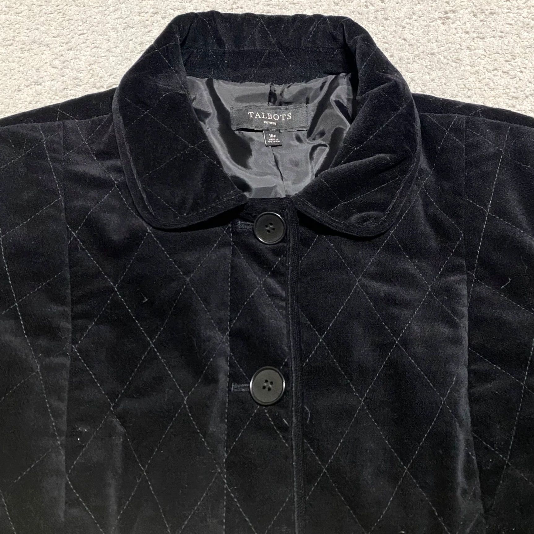 Talbots Talbots Jacket Womens 16P Petites Black Quilted Long Sleeve Lined Button Up - Velvet Cotton Blend - Short - Classic style - Vintage No - 2010s? Size XXL / US 16-18 / IT 52-54 - 6 Thumbnail