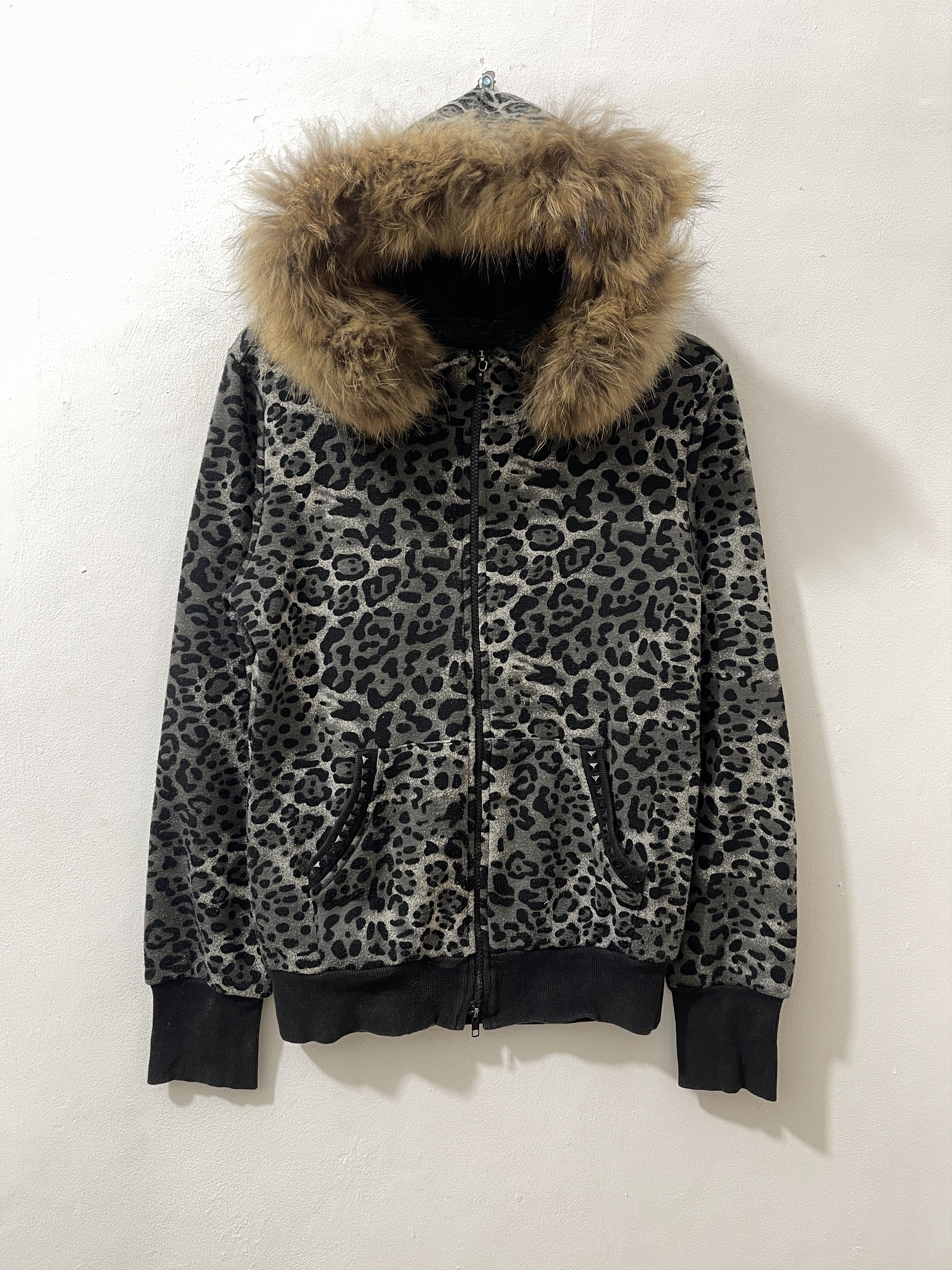 Japanese Brand 2000s Roshell Japan Punk Stud Leopard Fur Vkei Style Hoodie Size US M / EU 48-50 / 2 - 1 Thumbnail