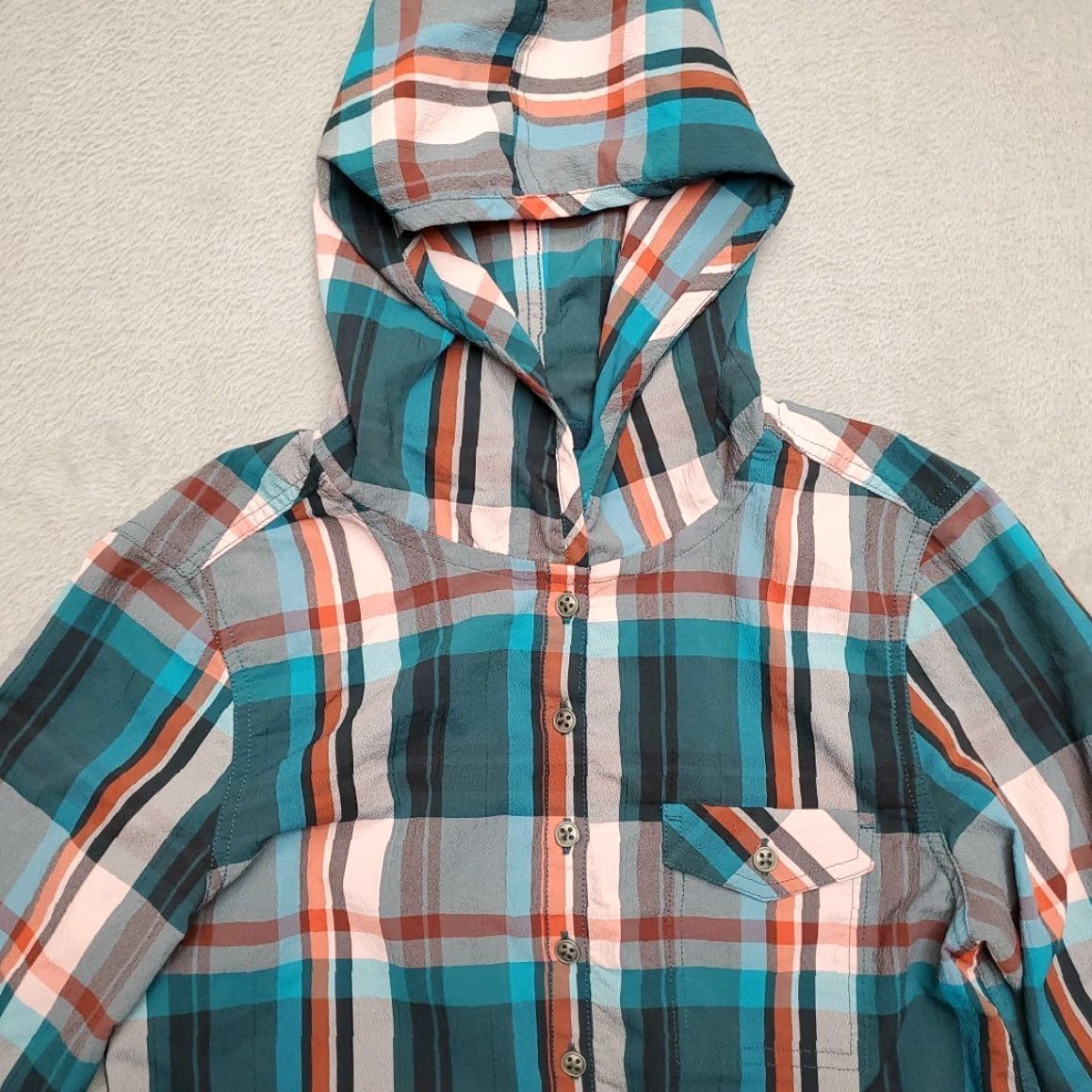 Prana prAna Hoodie Shirt Womens S Green Plaid Hooded Henley Performance Outdoor Gorp Shirt Hoodie Womens S Green Plaid Henley Size S / US 4 / IT 40 - 4 Thumbnail